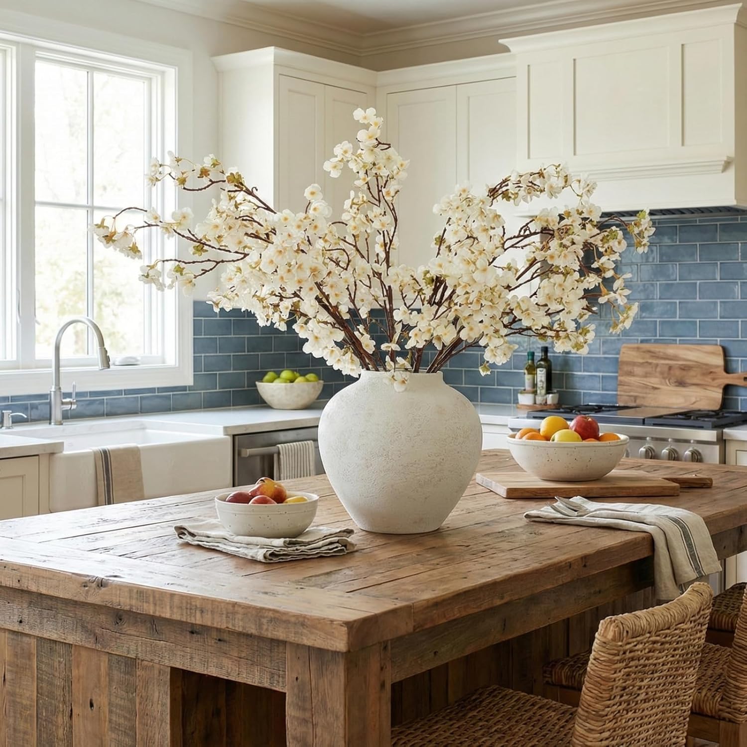 White Cherry Blossom Branches – 6 Pcs 33.5" Long Stem Artificial Flowers for Tall Vase, Premium Faux Silk Spring Decor, Realistic Fake Cherry Blossoms for Home, Wedding & Table Centerpieces - Image 2