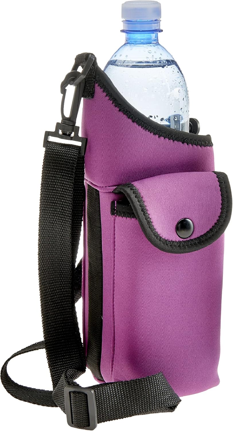Smooth Trip AquaPockets Neoprene Water Bottle Holder with Strap - Neoprene Sling Bag with Water Bottle Holder, Phone Pouch and Adjustable Strap for Walking and Hiking - Fits up to 32 oz. Bottles