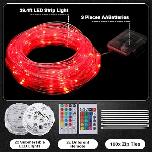 Miniatura 4 de Luces LED de piscina para piscinas sobre el suelo, 39.4 pies, impermeable, control remoto, sumergibles, luces LED para borde con 2 cuerdas