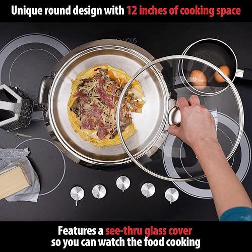 Miniatura 5 de Chefs Secret Sartén para panqueques de acero inoxidable de 5 capas con tapa de vidrio transparente