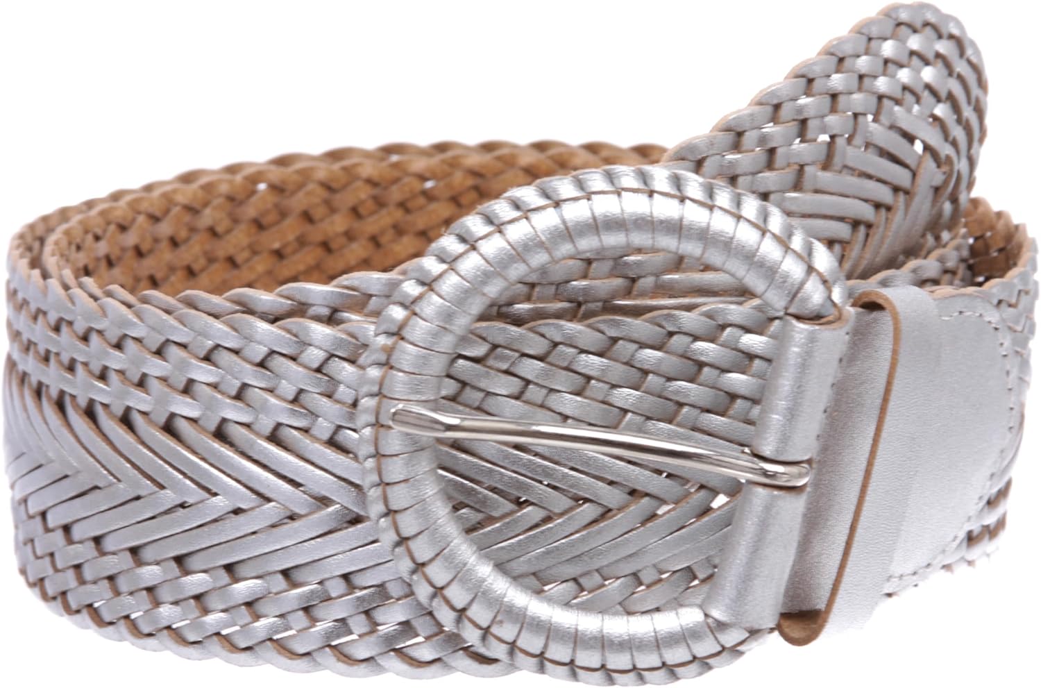 Beltiscool 2 Inch Wide Genuine Leather Braided Woven Round Belt