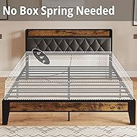 Vista 6 de ANCTOR - Base de cama tamaño Matrimonial, cabecera con almacenamiento y enchufes, fácil de instalar, resistente y estable, sin ruido, no necesita