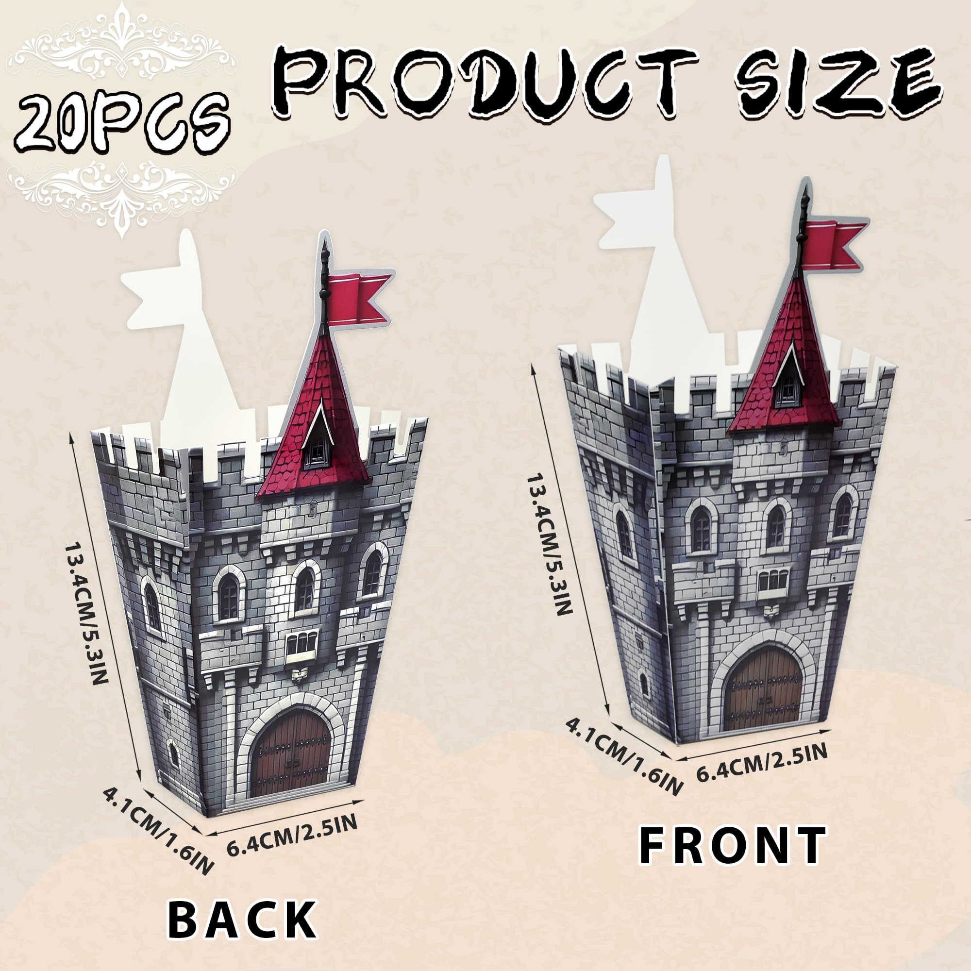 20Pcs Medieval Castle Popcorn Boxes Disposable Cardboard Snack Cookie Treat Box Popcorn Containers for Halloween Knight Themed Parties Mardi Gras Medieval and Party Supplies
