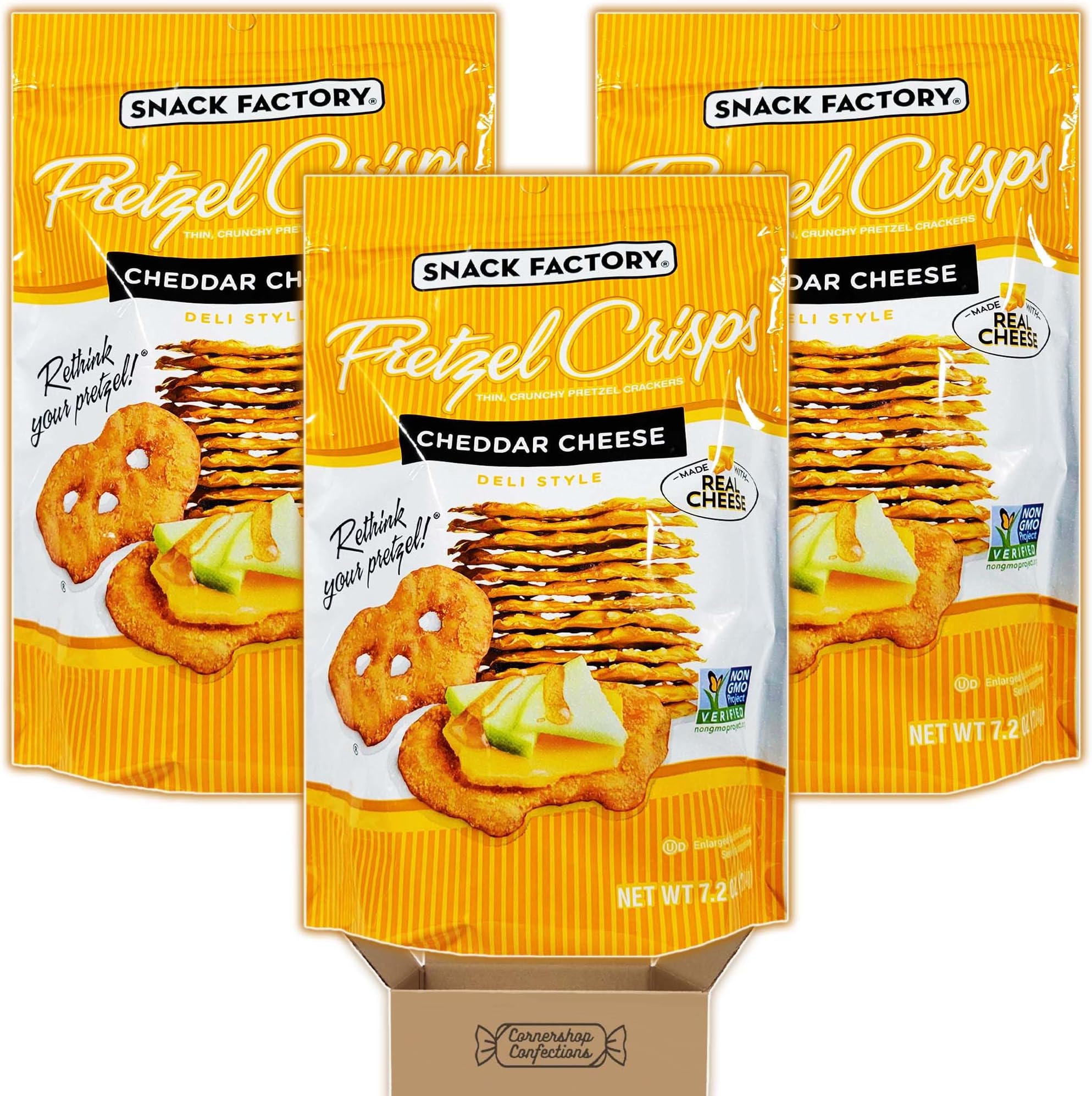 Snack Factory Pretzel Crisps Cheddar Cheese Bundle Pack 3