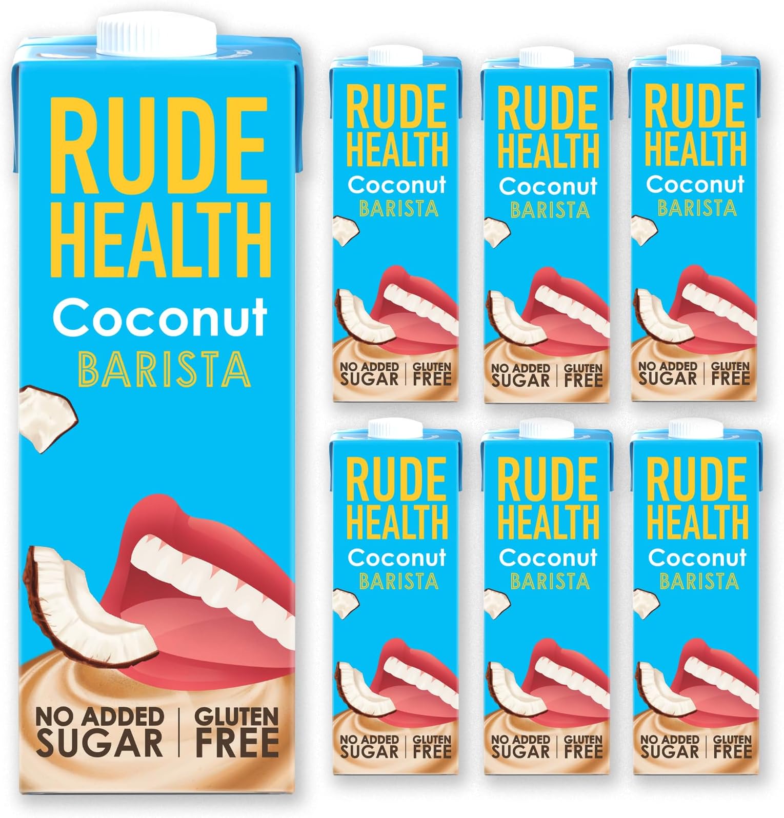 Rude Health 6 x 1 Litre Coconut Barista Drink, Dairy Free, 100% Natural Drink, No Added Sugar, Healthy & Vegan Milk, Lactose Free Milk, No Additives, Gluten Free, Recyclable Packaging