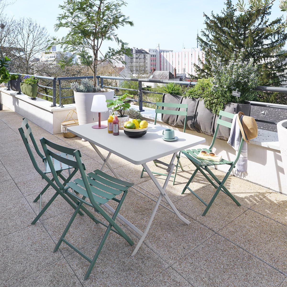 Hespéride - Mesa de jardín Rectangular Plegable de 4 plazas Greensboro, Color Arcilla - Acero Reforzado Inoxidable - Muebles para jardín, balcón y terraza.