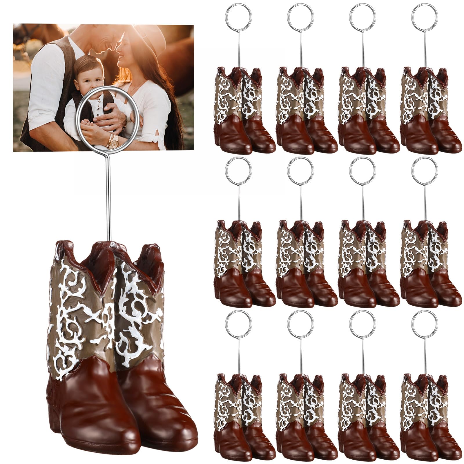 Supports de photo mignons bottes de cowboy pour numéro de table et mémo rigide
