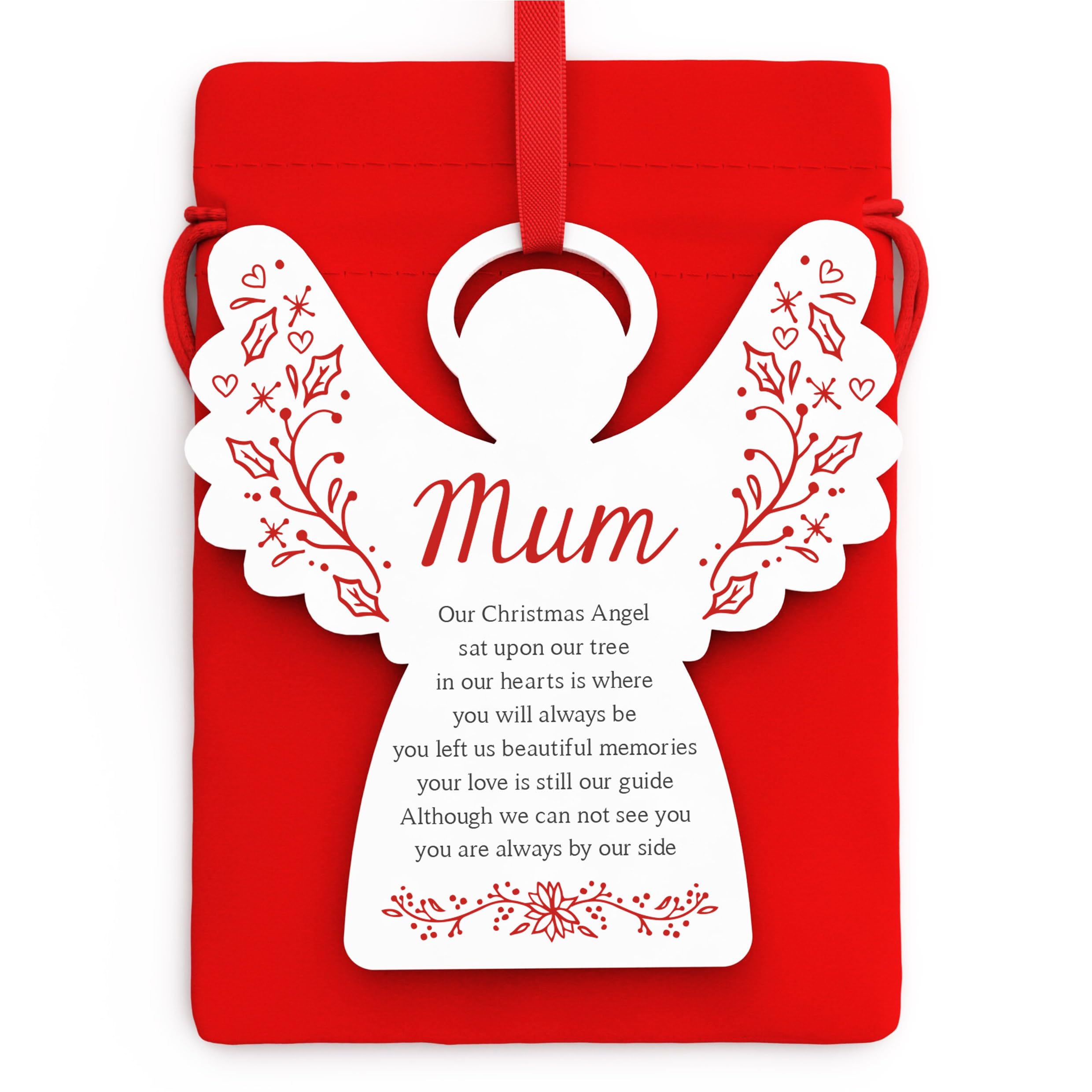 Angel Remembrance Christmas Tree Decoration - PERSONALISED Christmas Memorial Ornament Bauble - Angel Robin Heart Star Christmas Memorial Decoration - Mum Dad Nan Grandad Husband Wife Remembrance