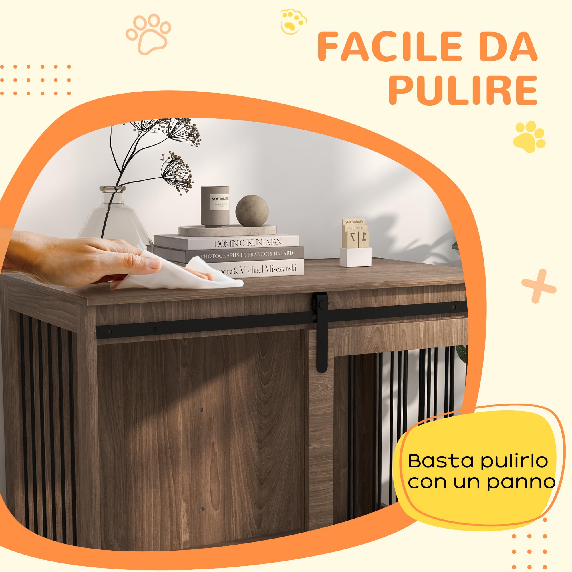 PawHut Casetta per Cani Grandi in Legno per Interno, Kennel per Cani Multiuso con Porta Scorrevole, 98x58x61 cm, Marrone