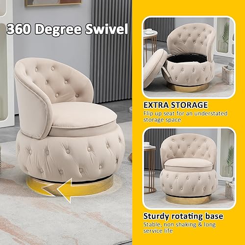 Miniatura 6 de TOQIJUN Sillas de almacenamiento giratorias de 360 grados, sillones redondos con tapizado ancho, silla de tela de terciopelo esponjoso para sala de