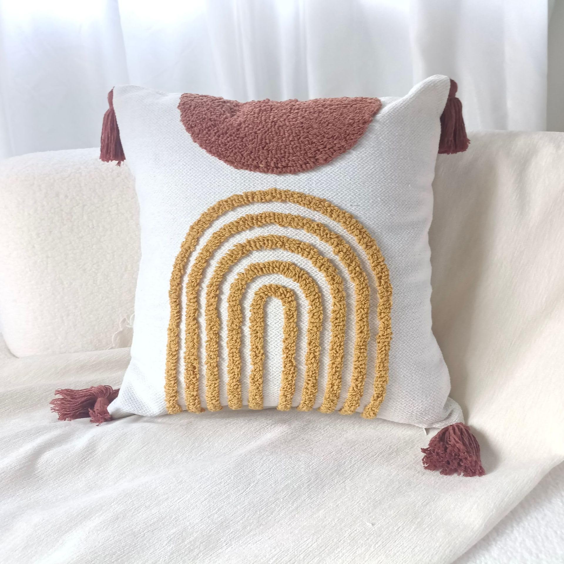 Boho Chic Loop Pile Pillow Covers，Moroccan Style Sofa Cushions for Artistic Home Decor，Living Room Cushion with Fringe，Model Room，Homestand Tufted Pillow Cover，Cotton 45x45cm /2540(Color:Ushape,Size:2