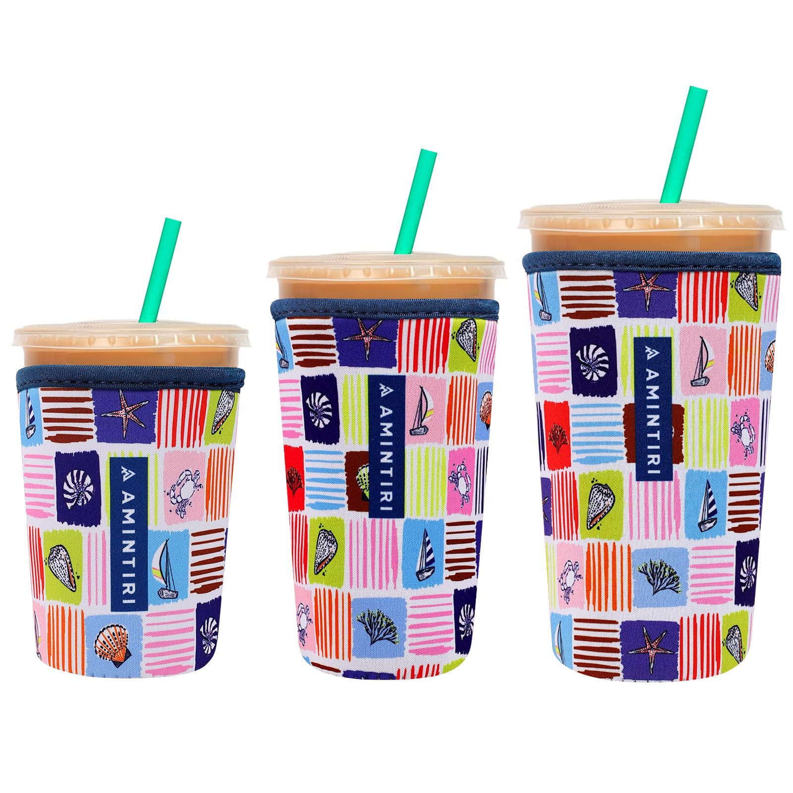 3 Pack Reusable Sleeve for Iced Coffee Cup, Coffee Neoprene Sleeve for Iced&amp;Hot Drinks, Coffee Sleeve Compatible with Starbucks, Dunkin Coffee Cup. (Sea Shell)