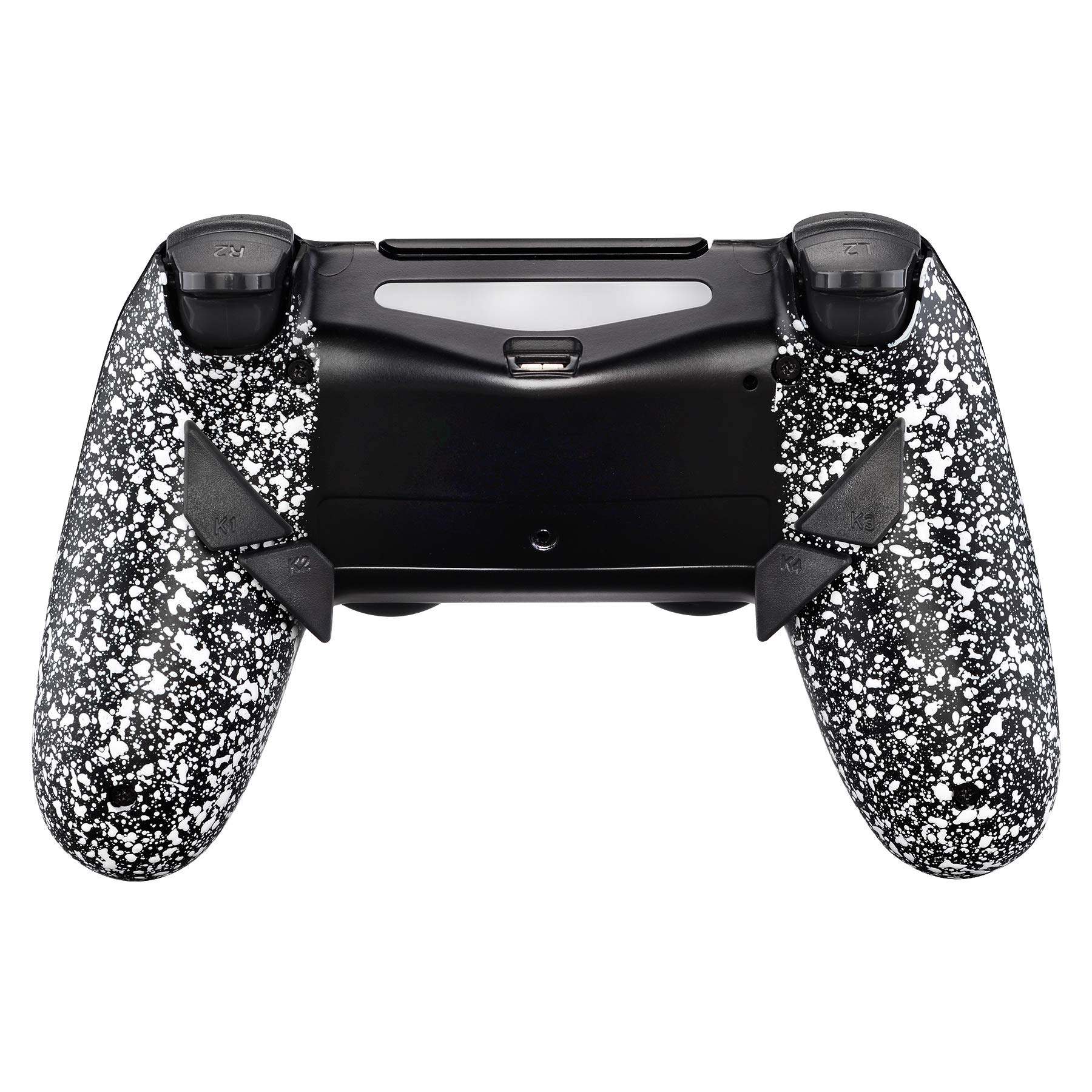 eXtremeRate Kit di riparazione programmabile bianco strutturato per controller ps4 con piastra di aggiornamento e guscio posteriore ridisegnato e 4 pulsanti posteriori - Compatibile con JDM-040/050
