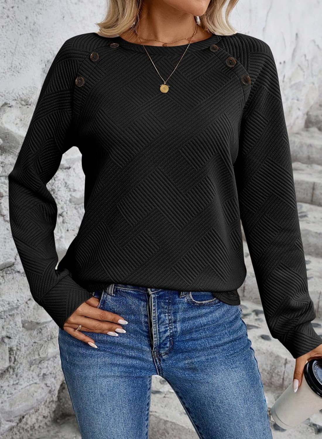 BLENCOT Long Sleeve Shirts Crewneck Sweatshirt Button Textured Loose Fit Business Casual 2025 Comfy Pullover - Image 5