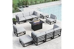 LayinSun Patio Furniture Set Aluminum: 11-Piece Outdoor Fire Pit Sectional