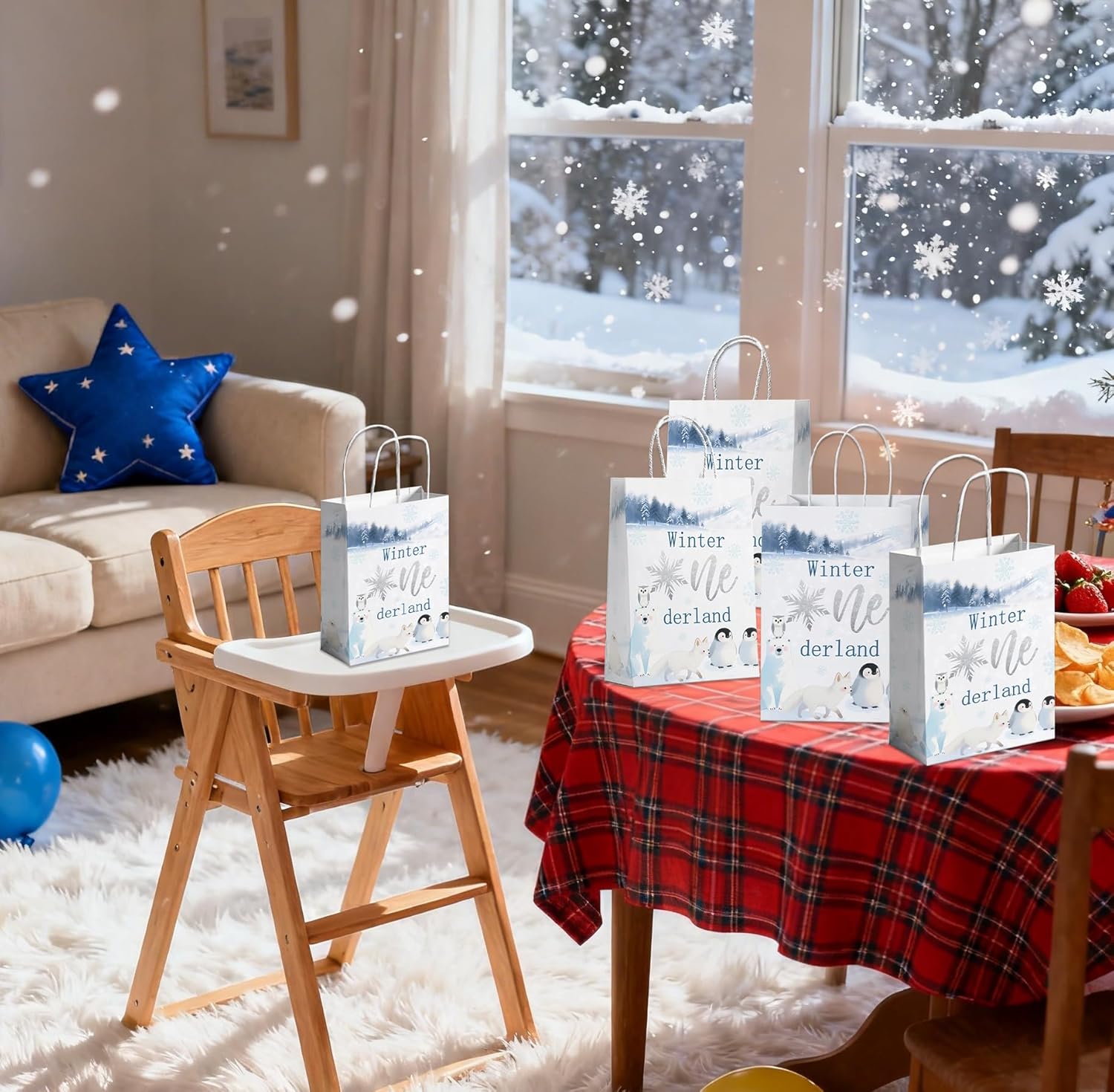 Usumz Winter Onederland Goodie Bags Snowflake 1st Birthday Decoration Winter Snowflake Theme Party Decoration Silver Blue - Image 8