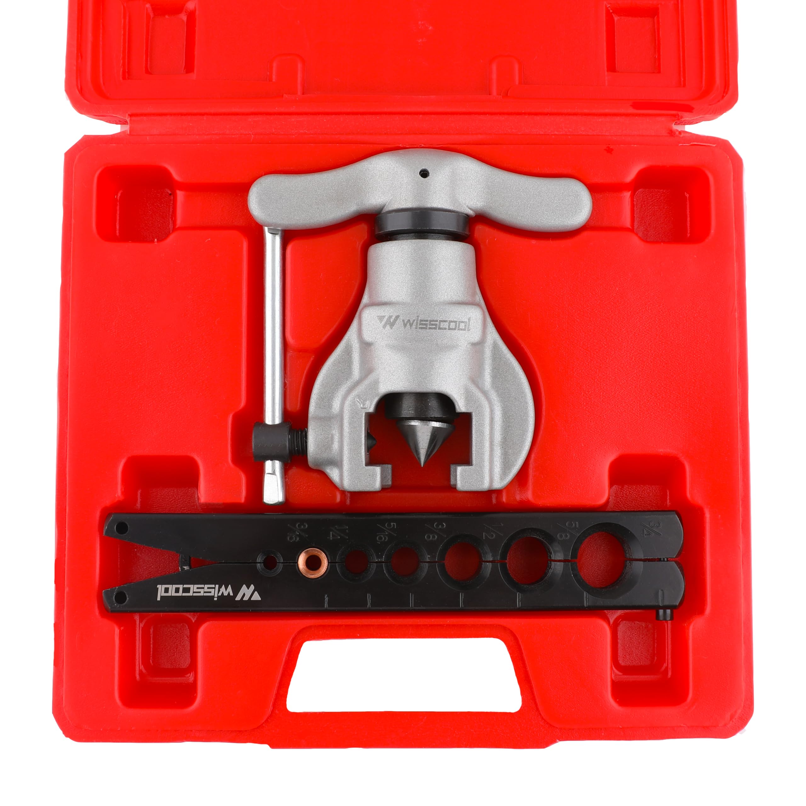 Flaring Tools Set with 7 Dies Sizes 3/16-3/4 inch 45 Degree Angle Eccentric Cone for Copper Brass Aluminum Mild Steel HVAC Refrigeration Plumping Work