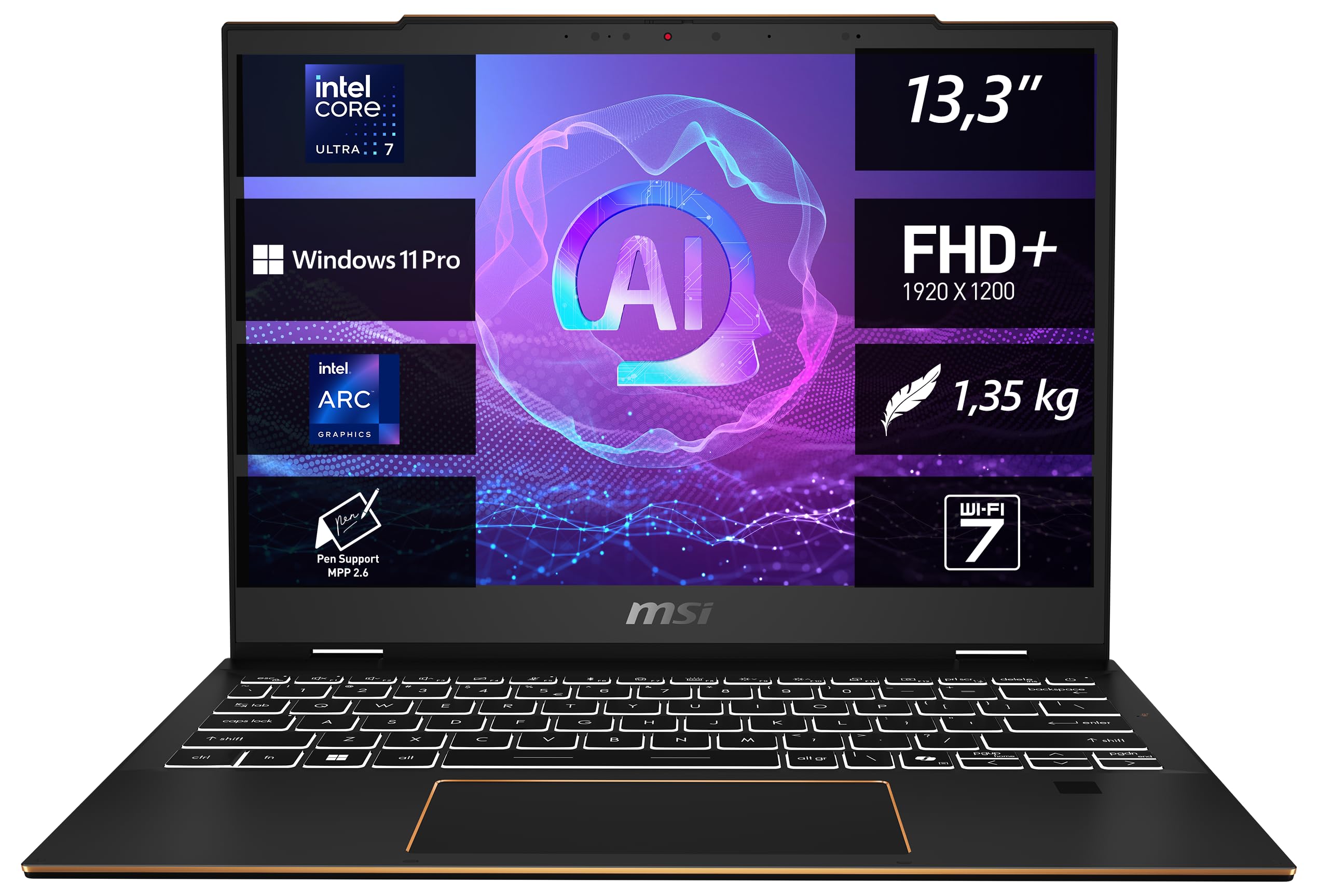 MSI Summit 13 AI Evo A2VMTG-007-13,3" FHD Touch Display, Intel Core Ultra 7 258V, 32GB DDR5 RAM, 1TB SSD, Windows