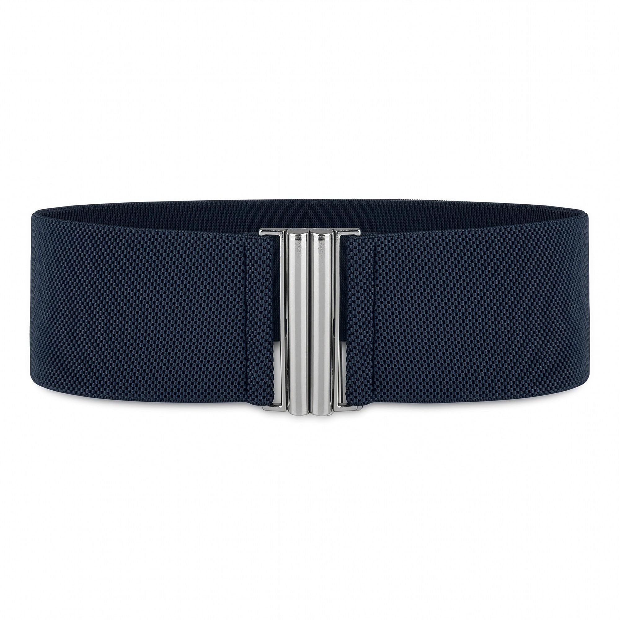 Blackbutterfly Women's Midnight Blue Wide Elastic Waist Cinch Stretch Waistband Retro Vertical Clasp Buckle Belt (, Xxl)