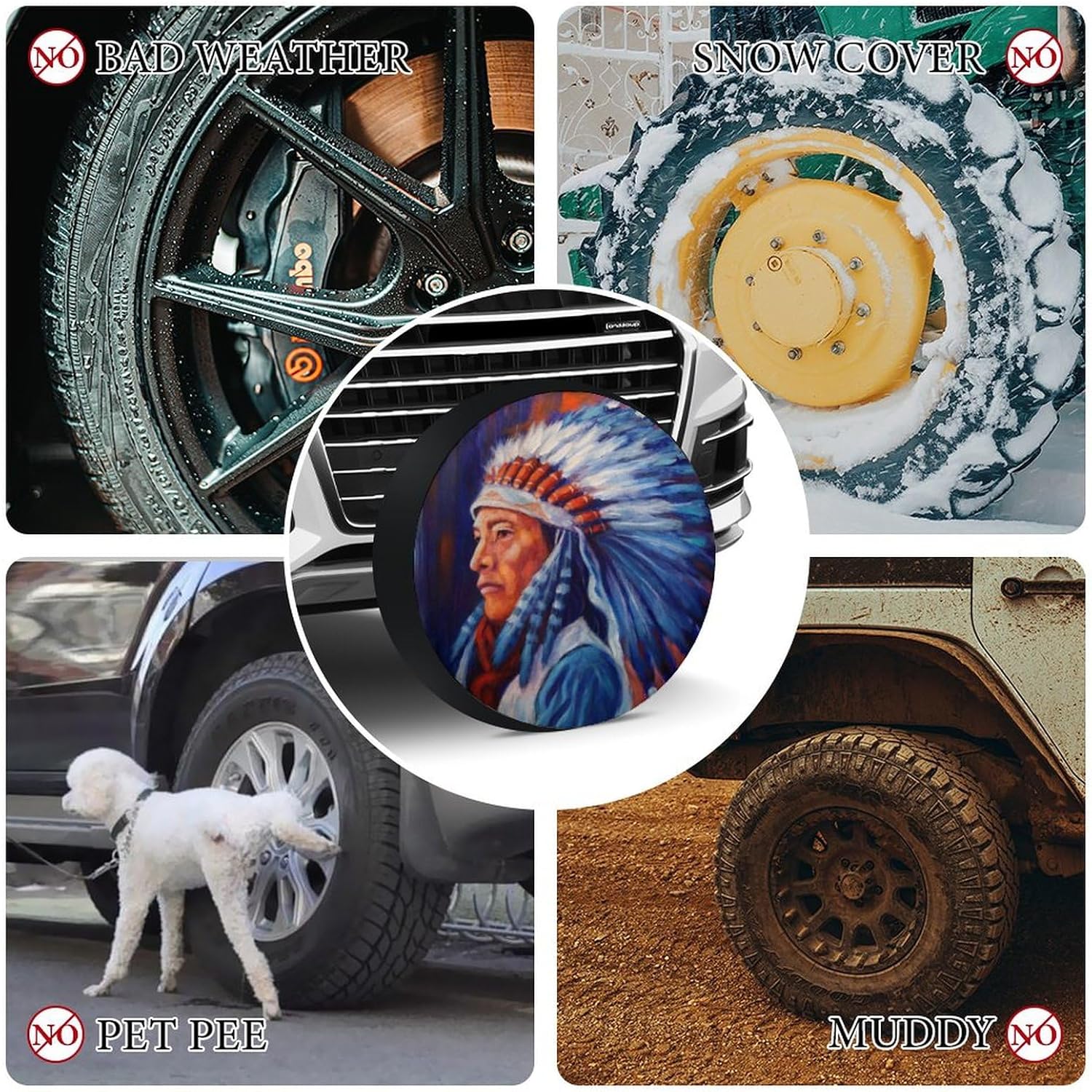 Native Indian Chief Funny Spare Tire Cover for Car Truck Tires Sun UV Wheel Protector Diameter 24-36 Inch Universal
