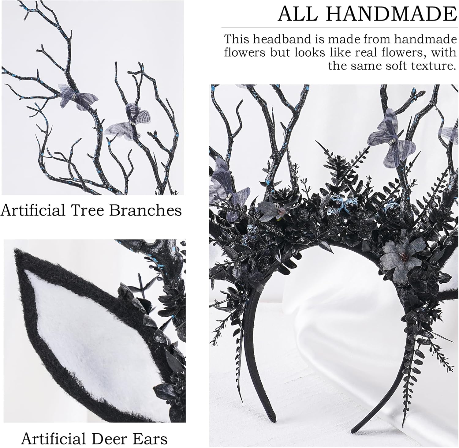 MOSTORY Branch Deer Antler Headband, Woodland Reindeer Ear Headpiece for Renaissance, Flower Antlers Headband Tree Costume - Image 5