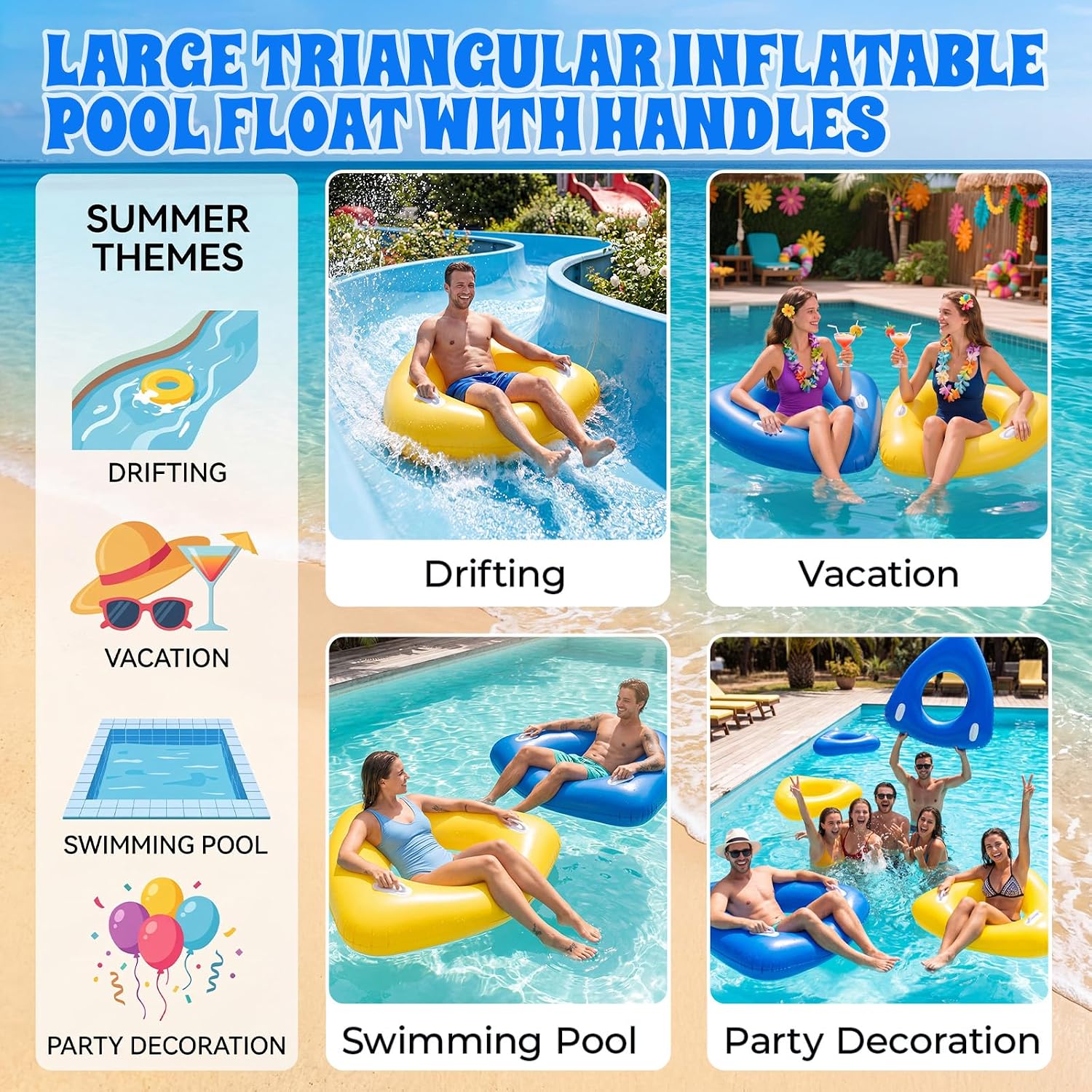 1/2/4 Pcs 44" Large Triangular Inflatable Pool Float Tube for Adult Pool Chair Float Water Lounger with 2 Handle Summer Tanning Water Floating Raft Toy Pools Party Beach