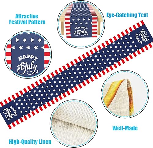 Miniatura 4 de Camino de mesa Happy 4th of July, estrella patriótica de Estados Unidos, rayas azules y rojas, decoración de mesa de comedor para decoración de