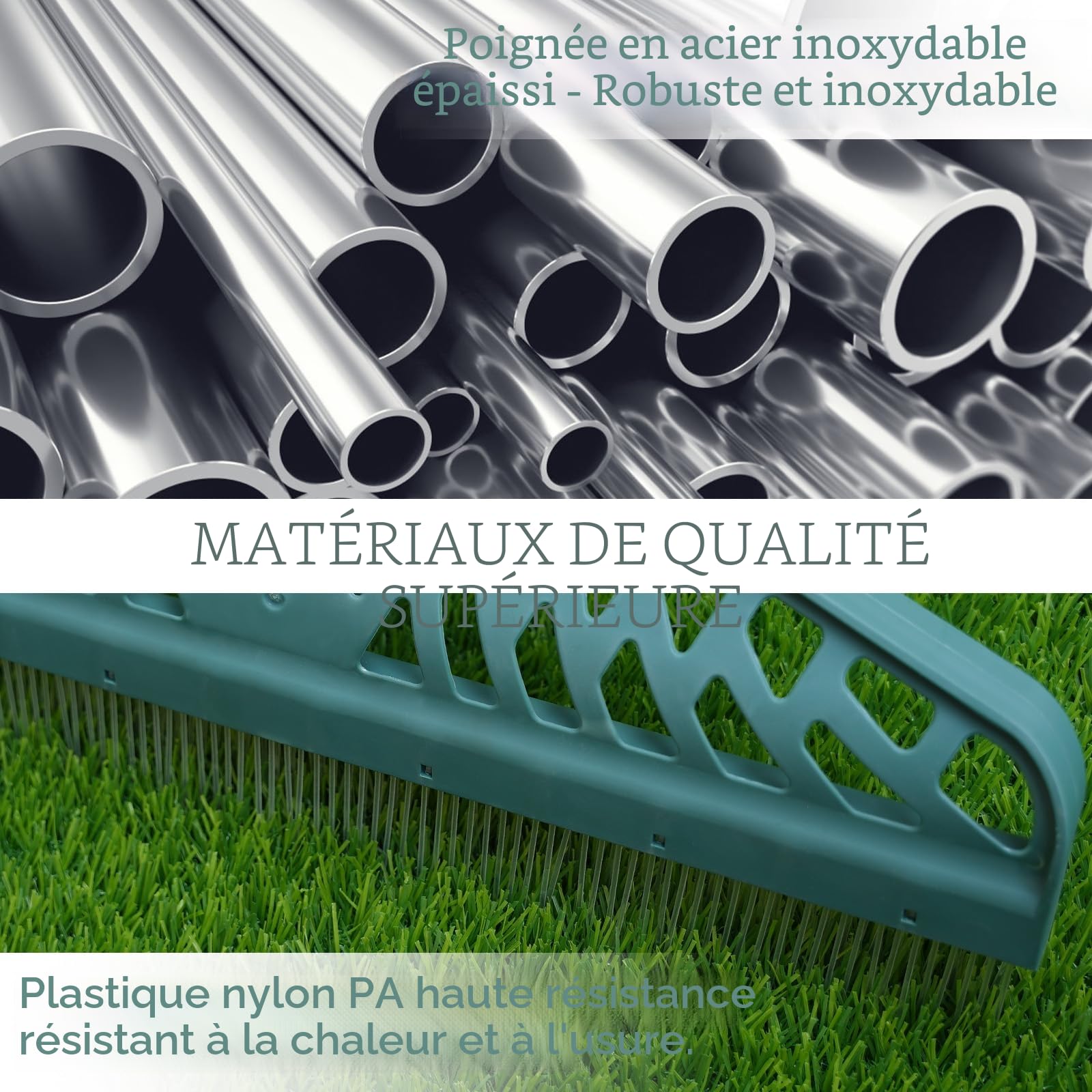 YEELOR Râteau à Gazon Artificiel avec poignée en Acier réglable de 81,3 à 155,3 cm, râteau à Gazon Artificiel Durable, Brosse à Gazon pour Nettoyer Les Poils d'animaux, Les Grandes Feuilles mortes et