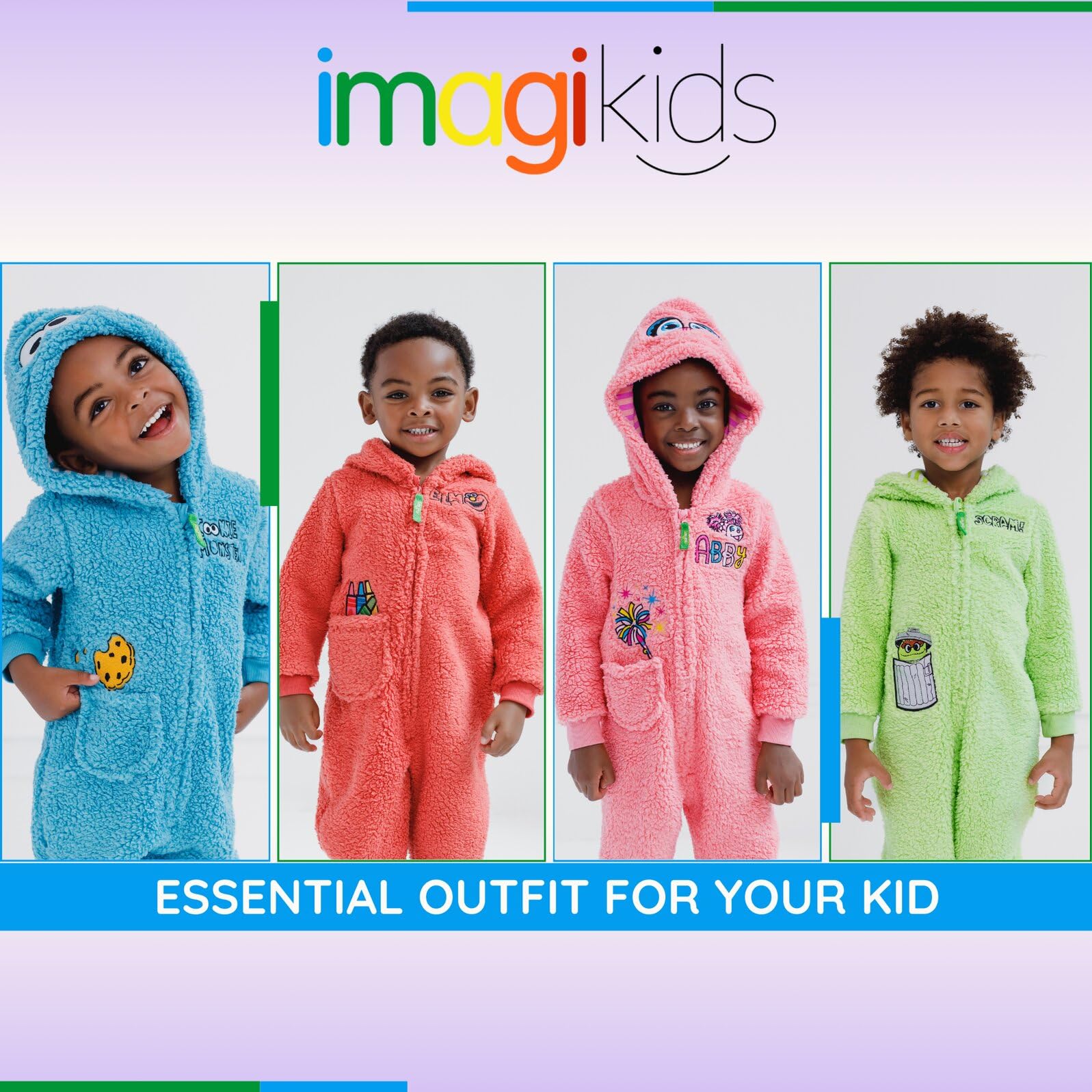 Sesame Street Cozy Sherpa Cosplay-Kostüm mit Reißverschluss, für Neugeborene bis Kleinkinder, Größen (Neugeborene - 4T)