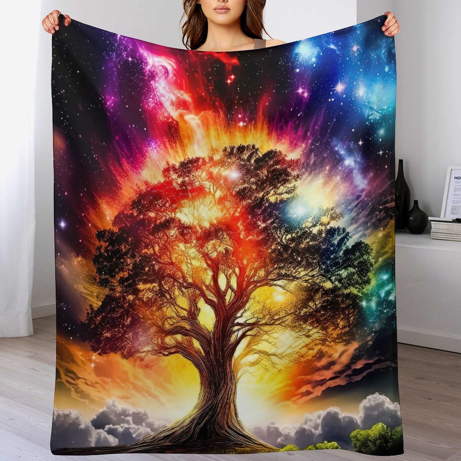Couverture Arbre de Vie Cosmique pour vos moments cocooning sur le canapé ou au lit