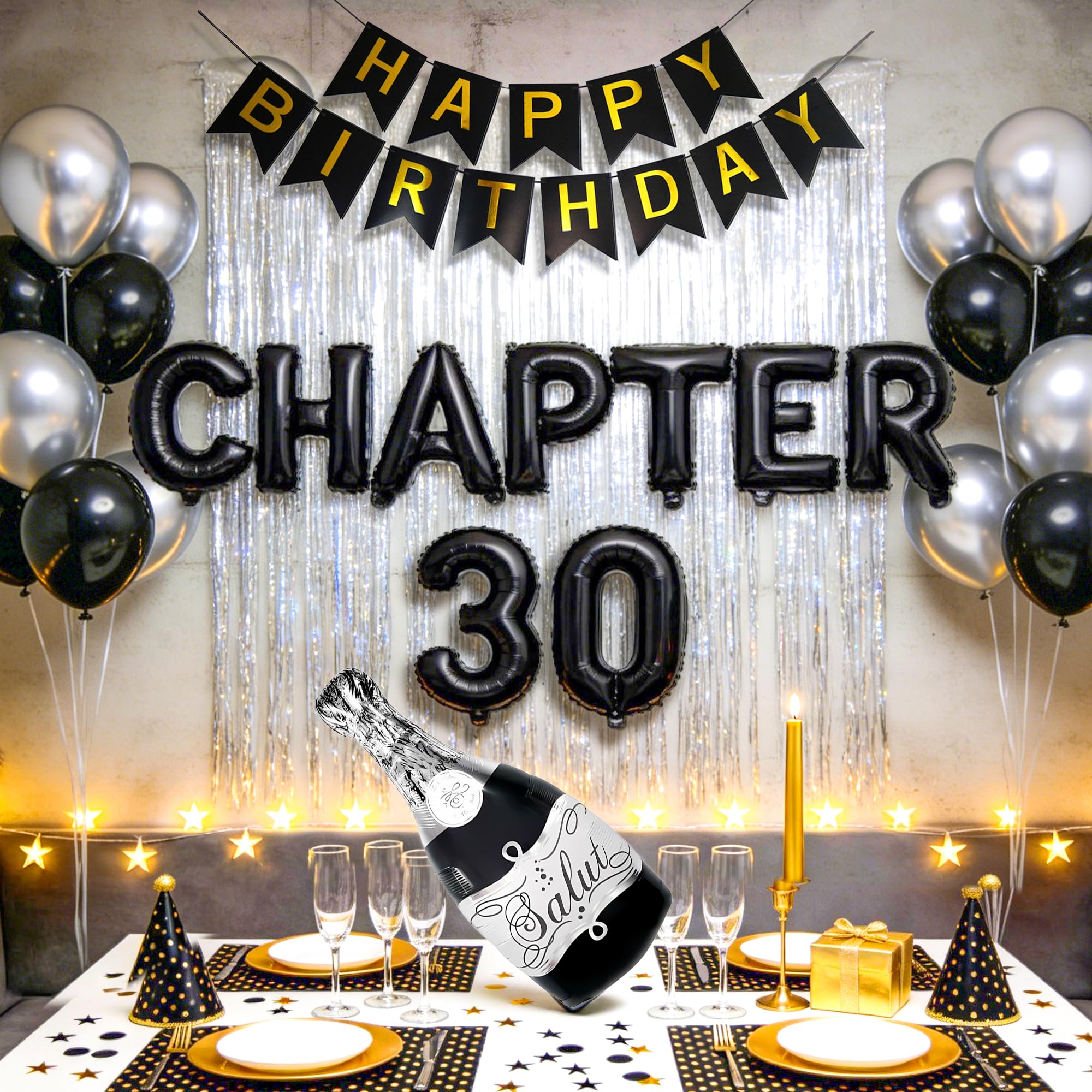 Chapter 30 Birthday Decor 30th Birthday Balloons Banner Hello 30 Party Supplies Favors Coming of Age Birthday Decor Black Silver Balloons