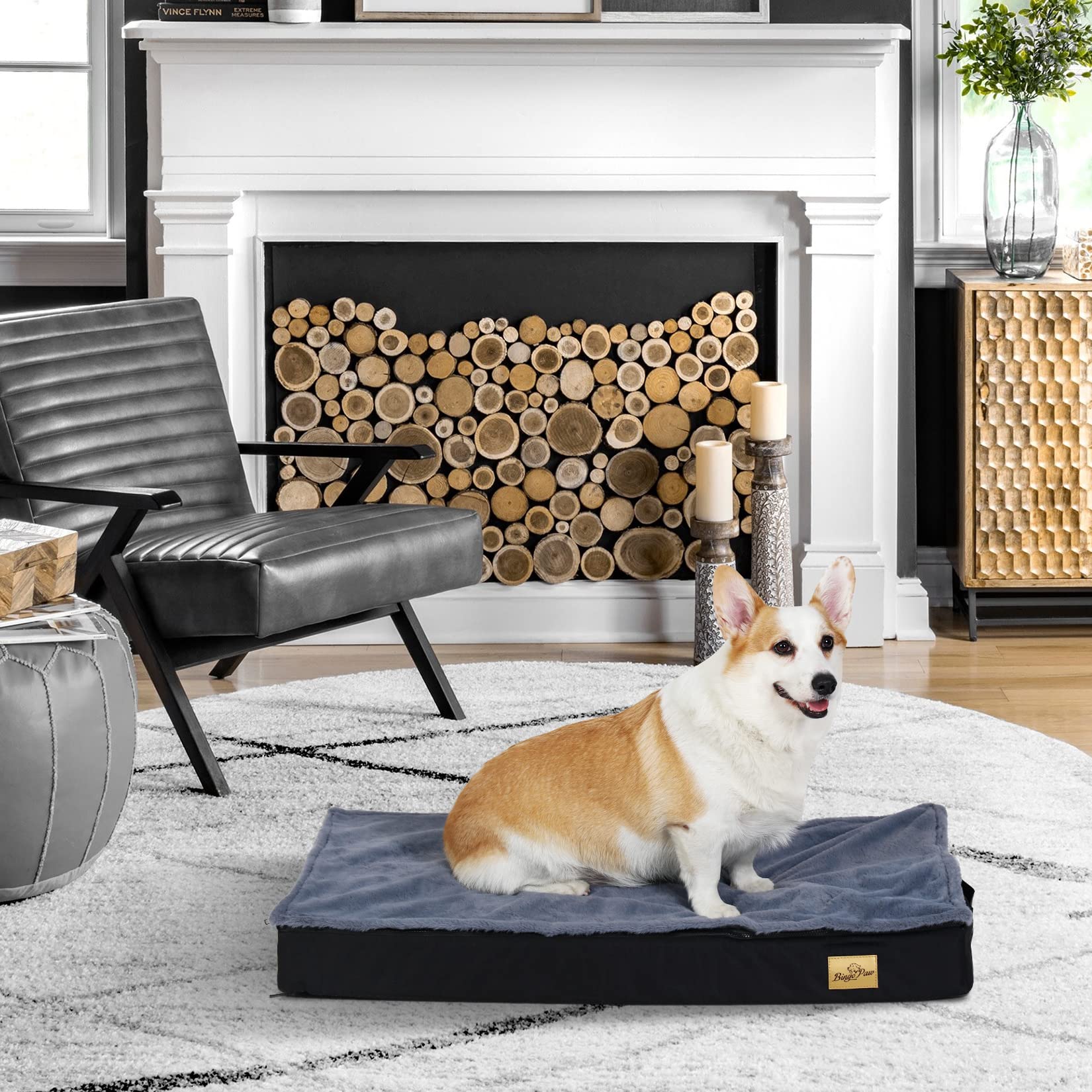 BingoPaw Cama Perro Medianos Grande Lavable Desenfundable 78x48x8cm Colchon Colchoneta Perro con Espuma Ortopedica Mediano Lujoso con Manta de Felpa Desmontable con Cierre Impermeable Antideslizante