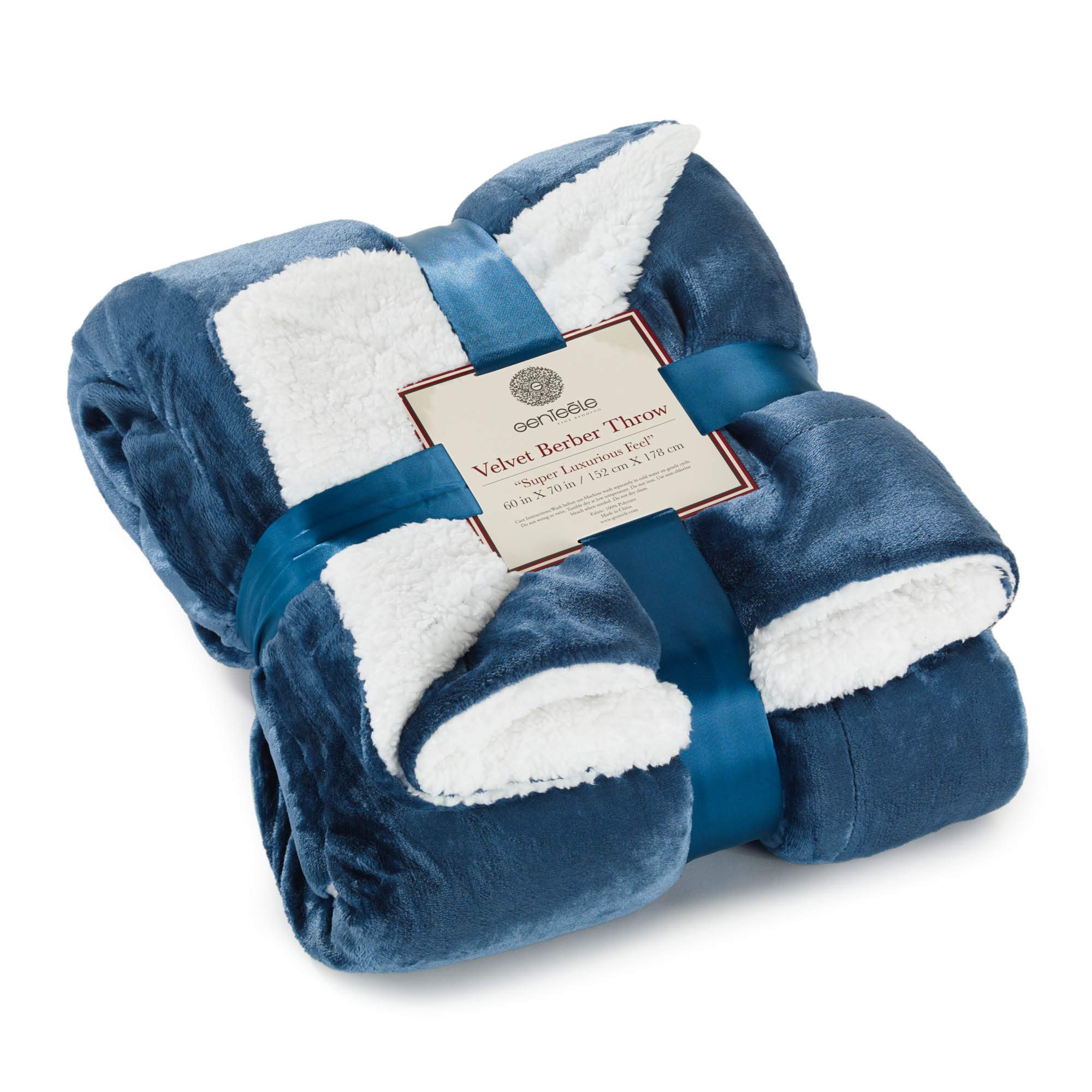 Genteele Sherpa Throw Blanket Super Soft Reversible Ultra Luxurious Plush Blanket, 60 x 70 inches, Navy/White