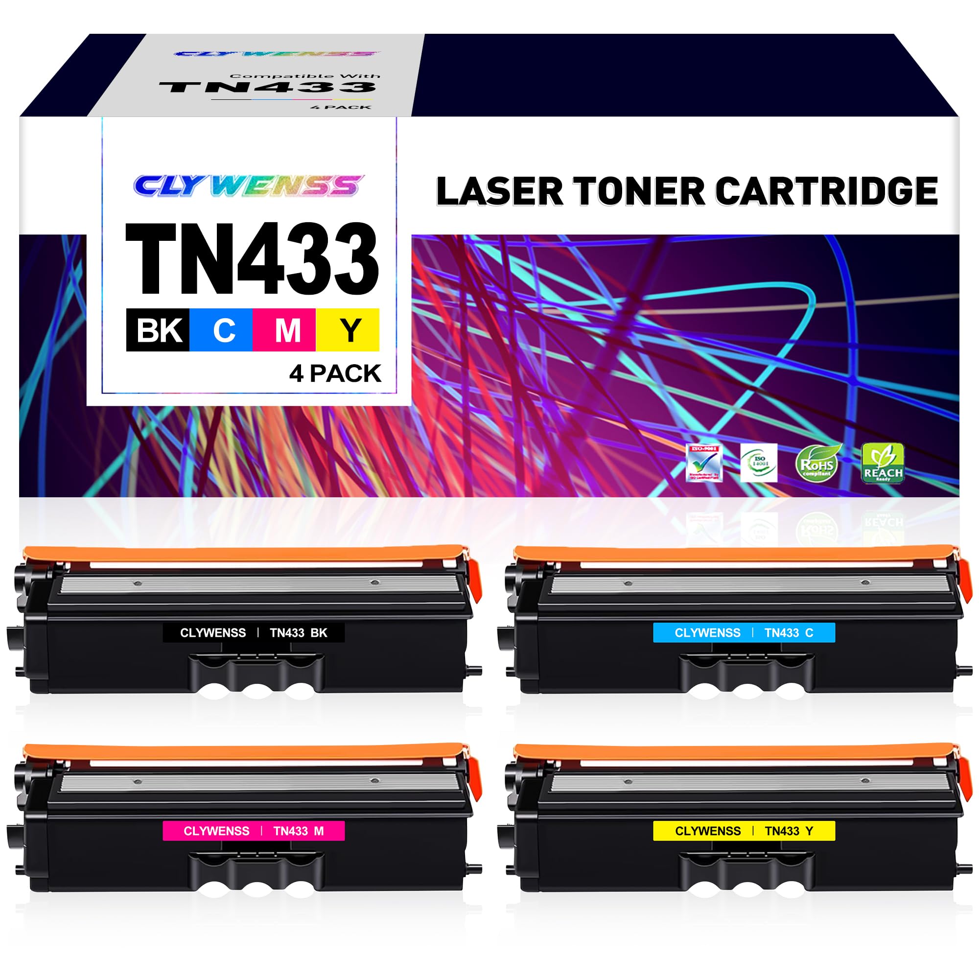 CLYWENSS TN433 Toner Cartridge Set Replacement for Brother TN433 TN-433 TN431 TN-431 for HL-L8260cdw HL-L8360cdw HL-L9310cdw MFC-L8610cdw MFC-L8690cdw