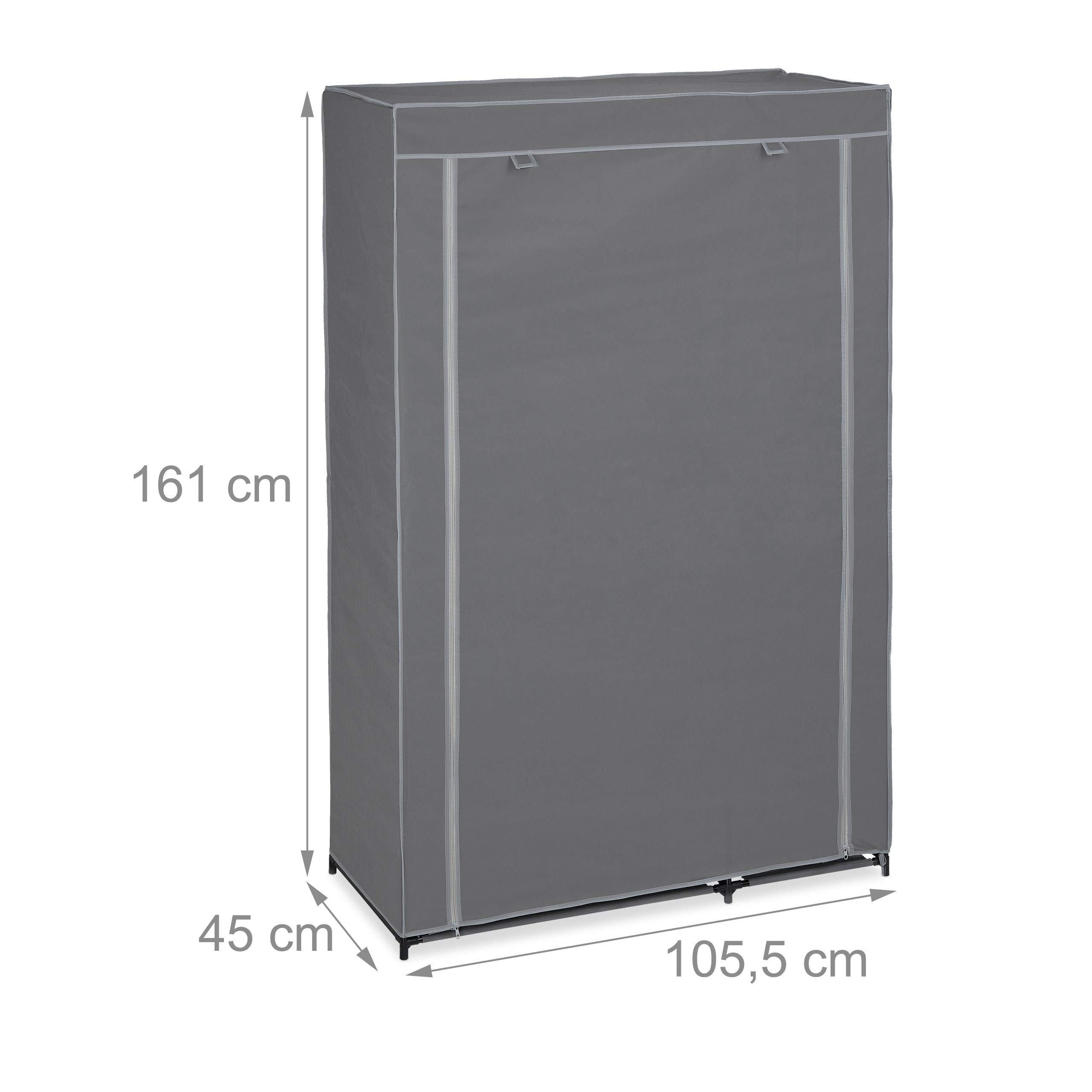 Relaxdays Armadio in Tessuto, con Asta per Abiti e 5 Ripiani, Pieghevole, Cerniera Zip, HLP: 161x105,5x45cm, Antracite