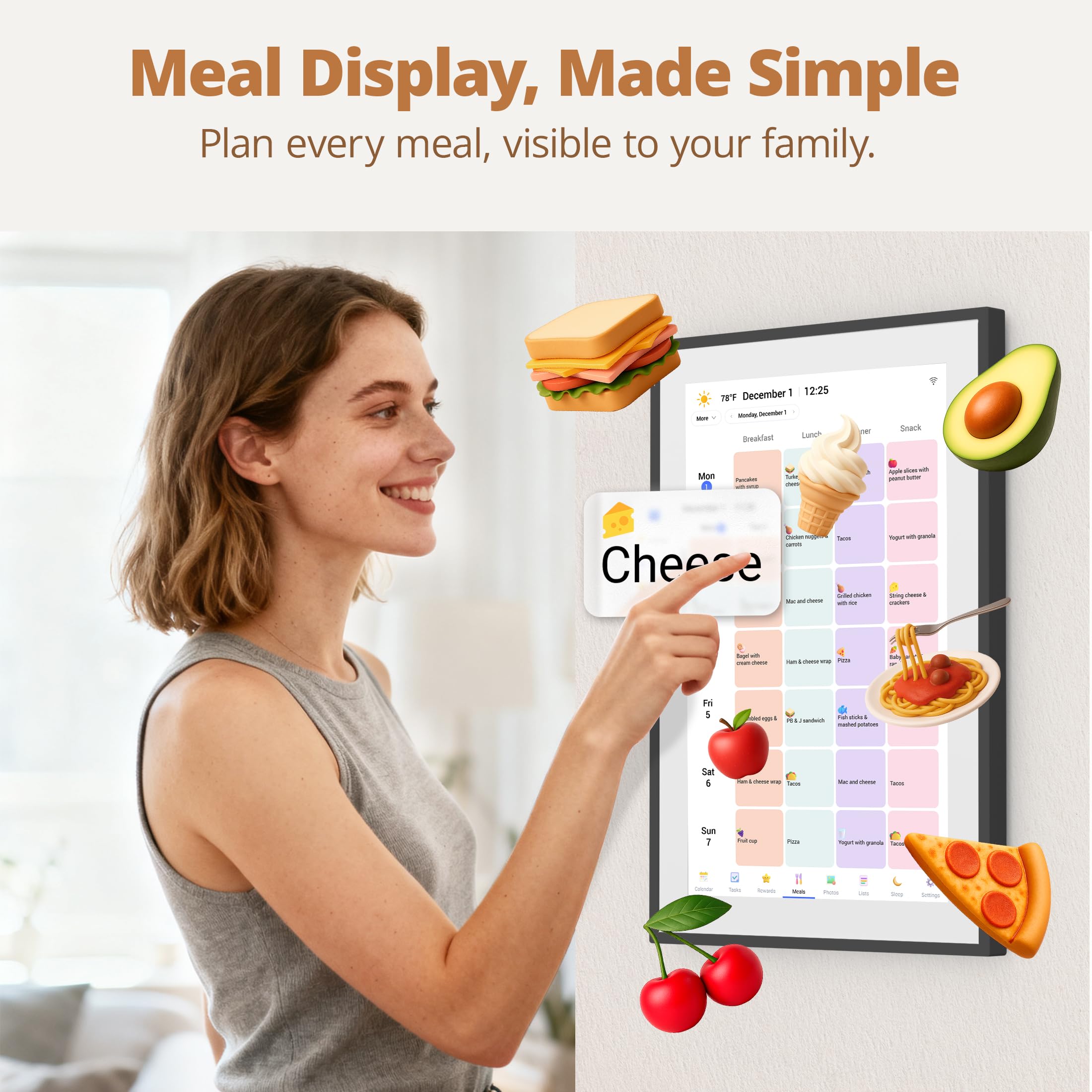 Dragon Touch Cyfrowy kalendarz ścienny 14" – 1920 x 1080 FHD, elektroniczny kalendarz ścienny, planer rodzinny z pamięcią 32 GB i uchwytem ściennym, ekran dotykowy, inteligentny kalendarz biurkowy