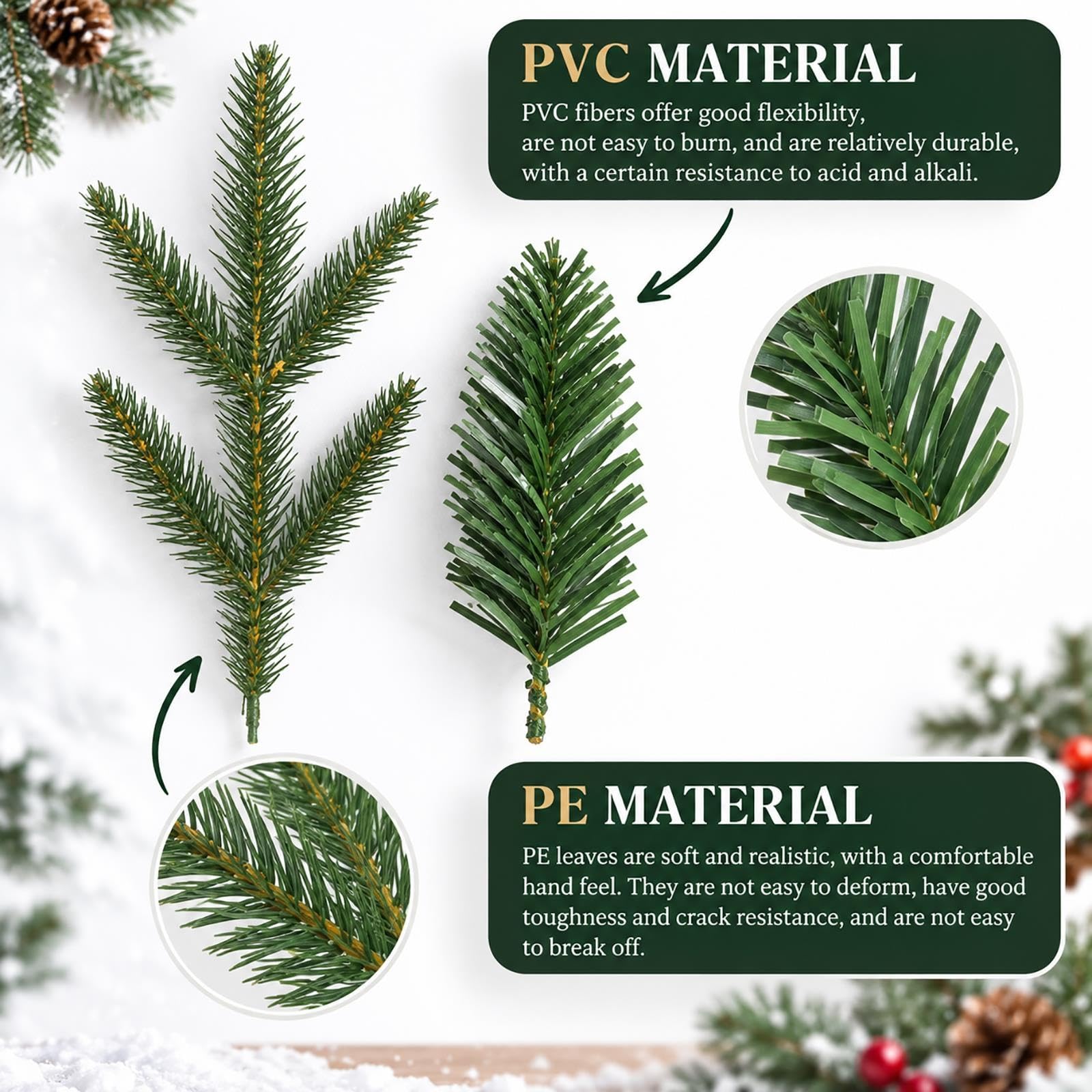 Sapin de Noël Artificiel, Sapin Vert avec Branches PE, PVC, Pied Métallique