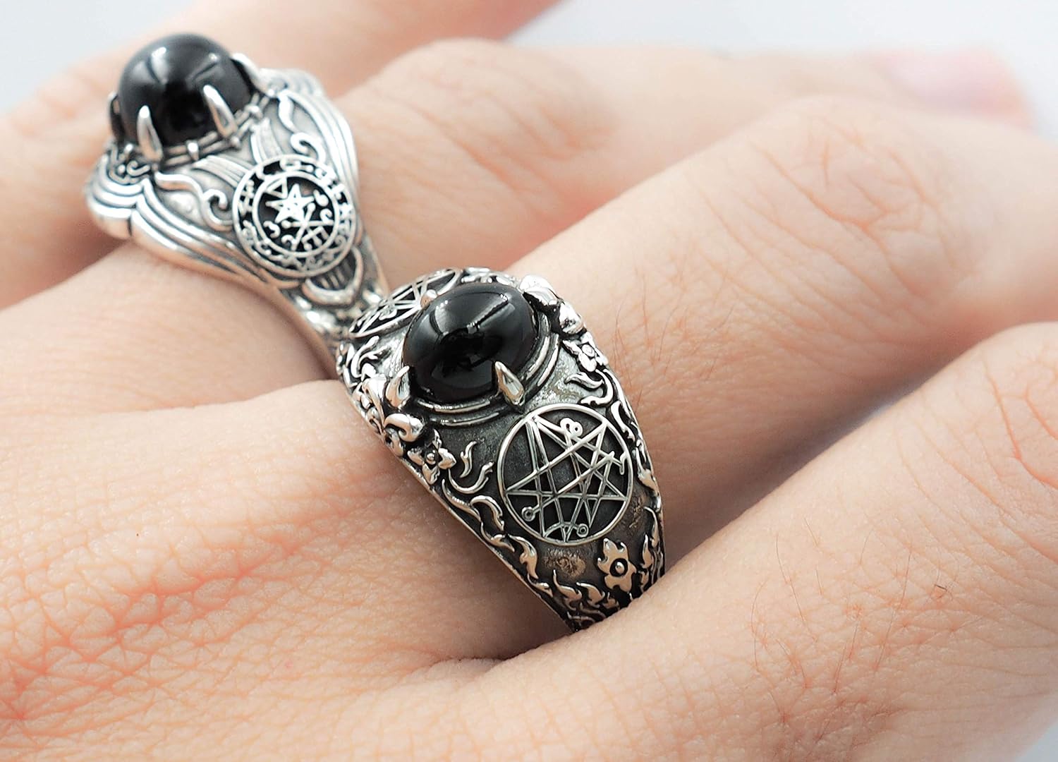 Onyx Seal Sigil of the Necronomicon Ring for Women's and Men's Ring 925 Sterling Silver Size 6-15