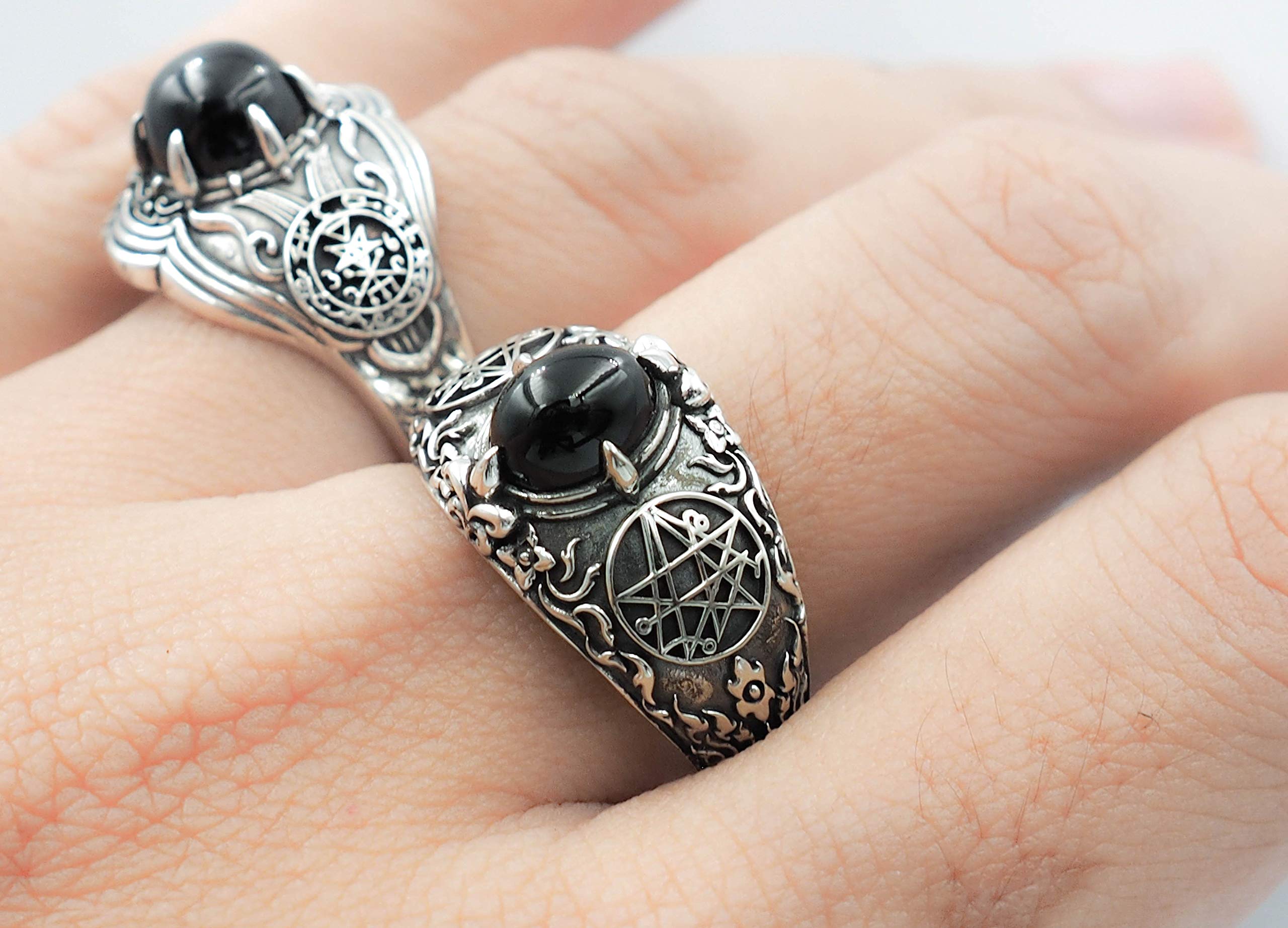 Onyx Seal Sigil of the Necronomicon Ring for Women's and Men's Ring 925 Sterling Silver Size 6-15
