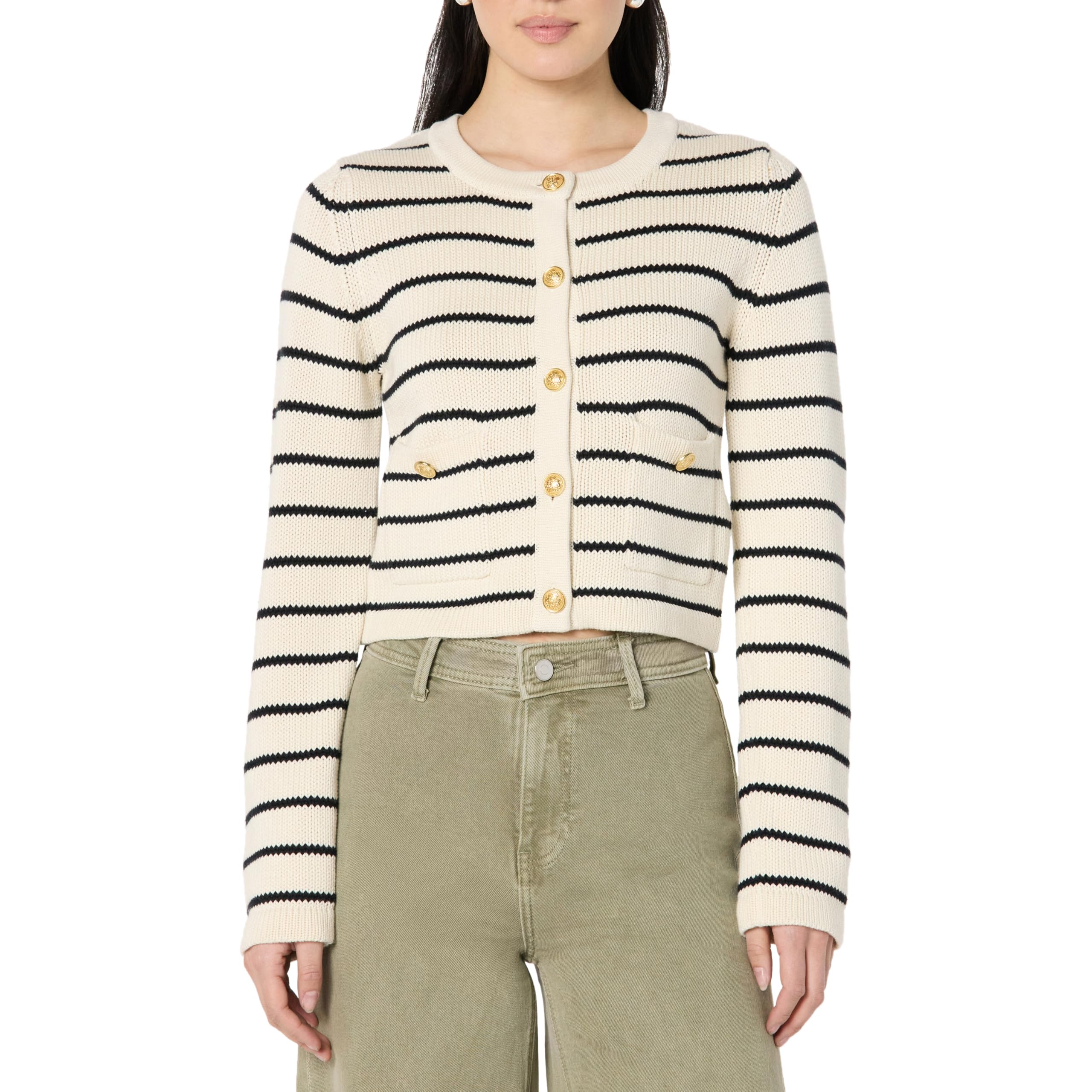 The Drop Women's Standard Bloom Gold Button Nautical Cardigan