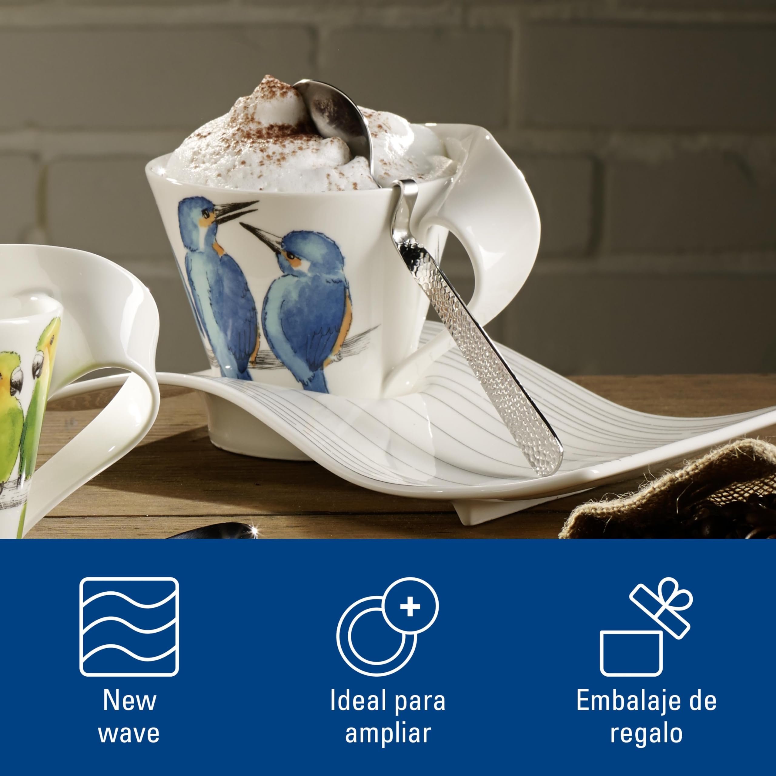 Villeroy & Boch NewWave Caffè Taza de café Colibrí, 300 ml, Altura: 11 cm, Porcelana Premium, Azul/Colorido