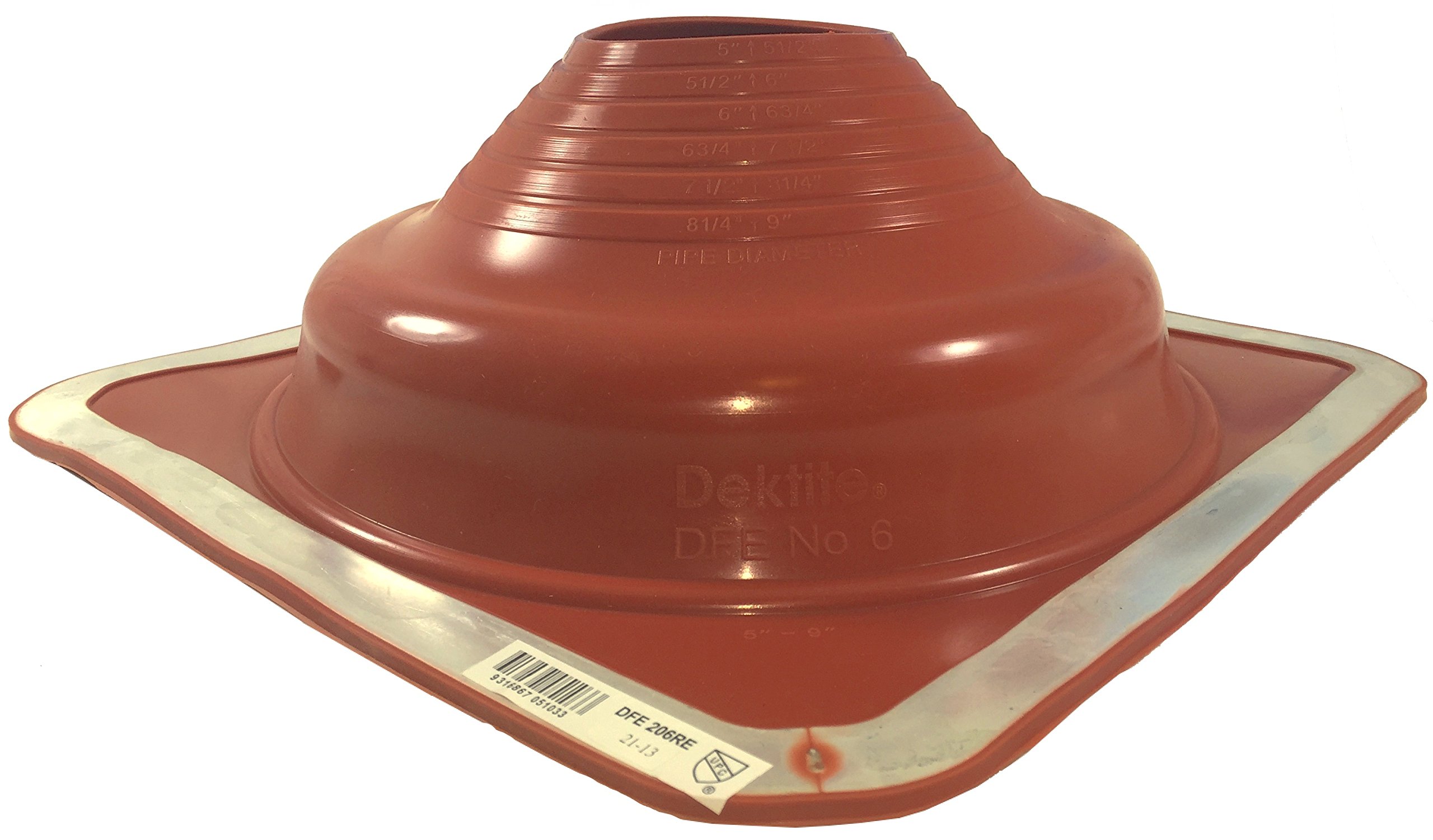 DEKSDektite Premium 6 Red Silicone Metal Roof Pipe Flashing, High Temp, Square Base, Pipe OD 5" to 9"