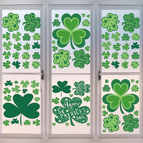 109 calcomanías reutilizables para ventana del día de San Patricio, calcomanías de trébol para decoraciones del día de San Patricio, calcomanías de