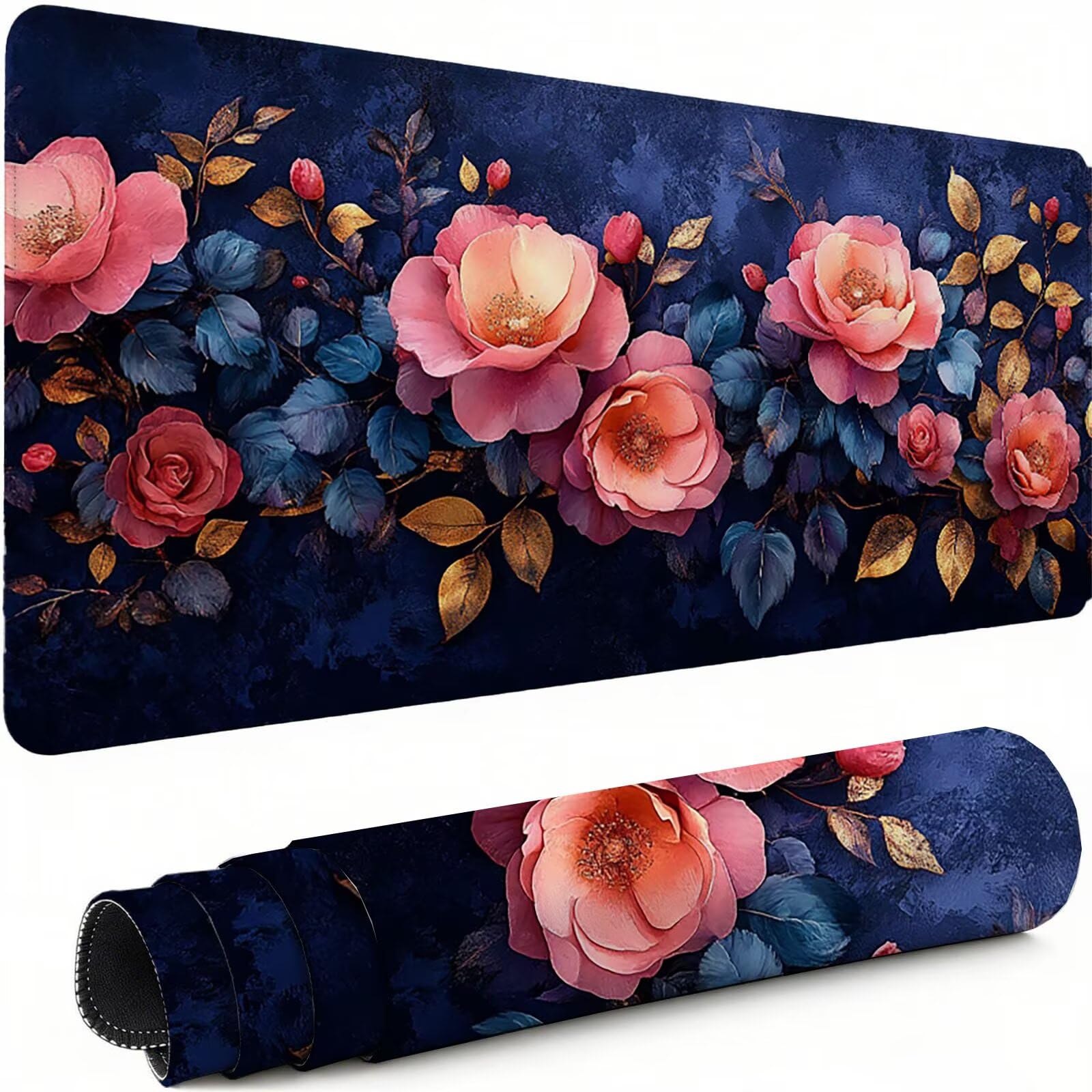 Rose Tapis de Souris XXL 1000 x 500 mm Grand Tapis de Souris Gamer Rose sous Main Bureau Bords Cousus Imperméable Base en Caoutchouc Antidérapant, pour Travail, Jeux, Bureau, Decor Cadeaux C-5522