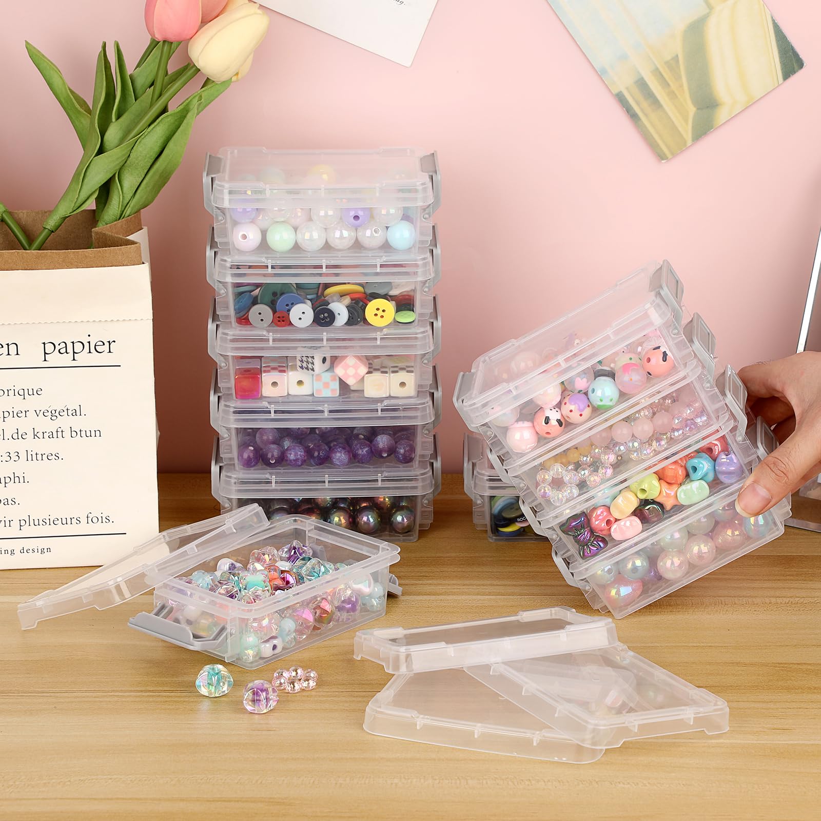 Kit 12 Organizadores Plásticos Transparentes - Caixas Empilháveis Para Pequenos Itens