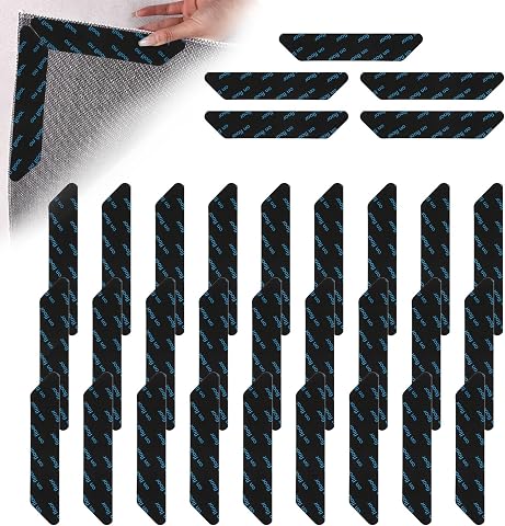 32 Piezas Reutilizable und Lavable Bases Antideslizantes, Poliuretano Pinzas para Alfombras al Suelo, 13 x 2.5 cm Antideslizante Alfombra Adhesivo, Antideslizantes para Moquetas Oficina Cocina Baño