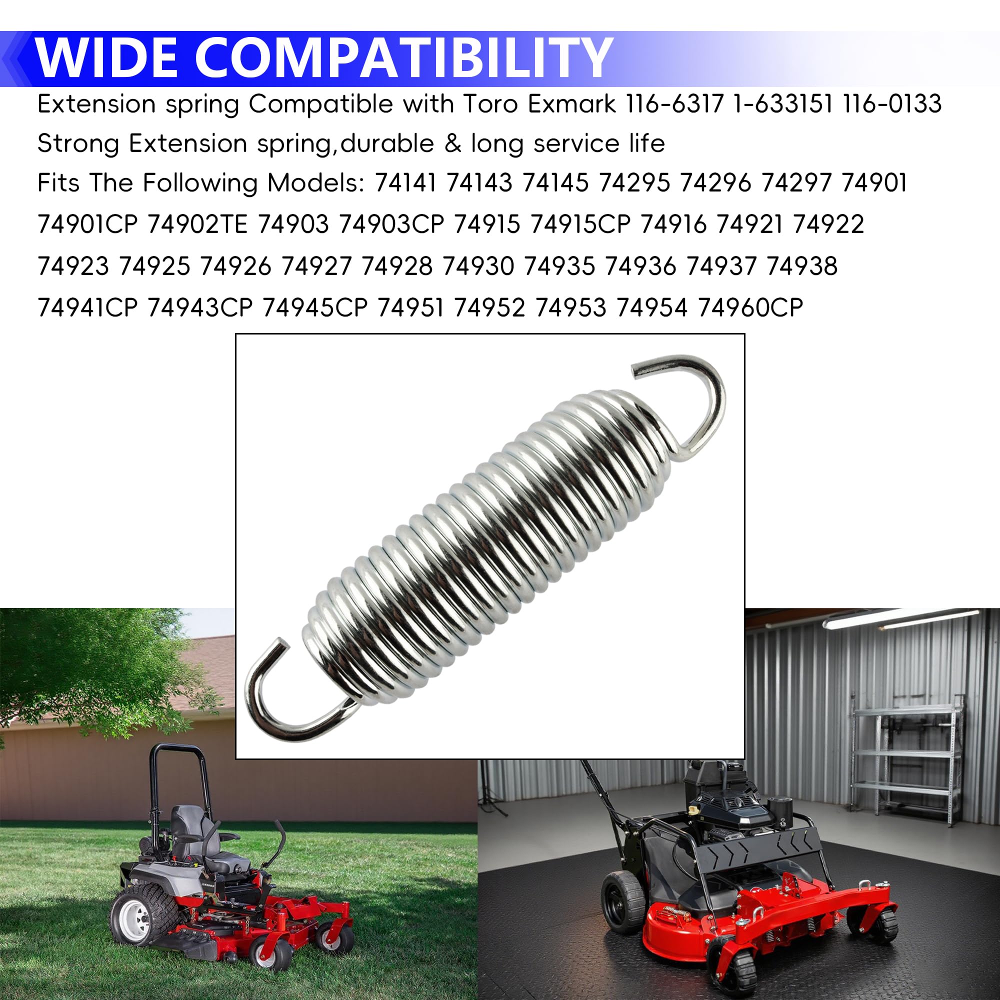 116-6317 Muelle de extensión 103-3330 1-633151 compatible con Toro Part 116-0133 | Muelle de cubierta de cortacésped compatible con E-Series; S-Series; X-Series; Z-Series