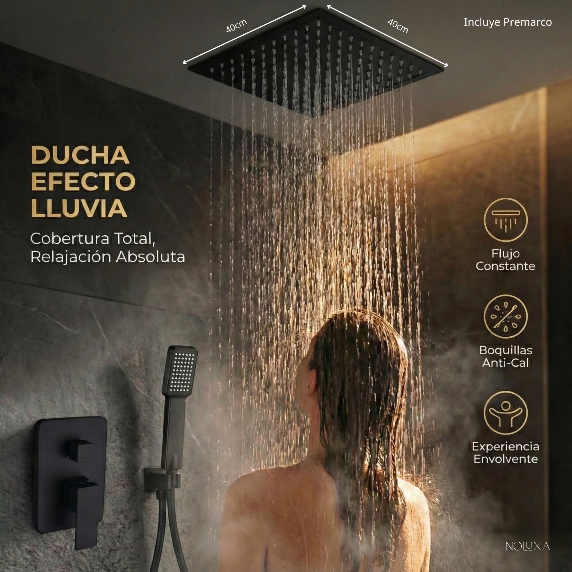 IMEX - Ducha Encastrada Techo Monomando Cromada | Rociador de Ducha Empotrado en Techo Antical y Efecto Lluvia | Alcachofa y Grifería Empotrada en Latón y Acero Inox S.304 | Serie Volga