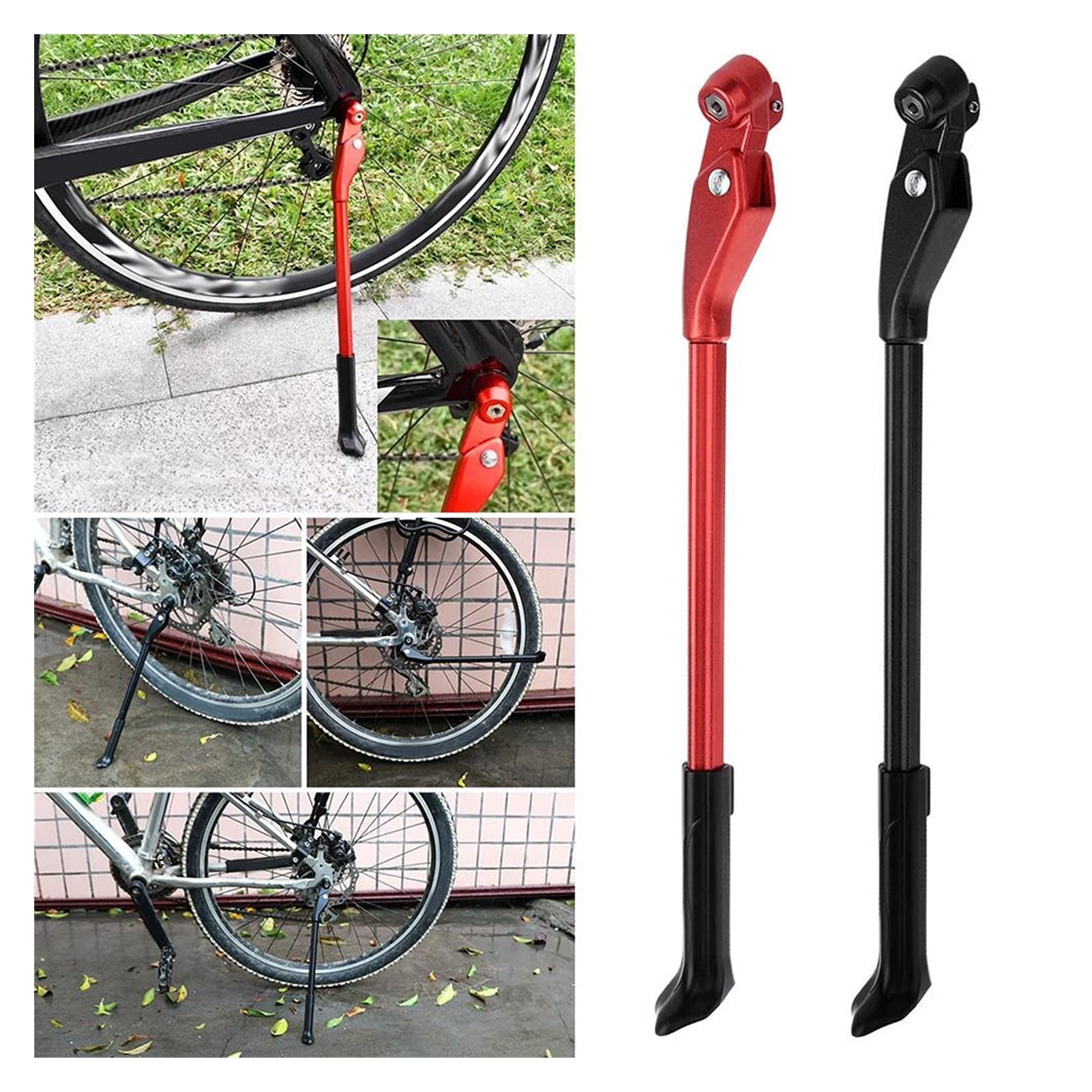 Stojak na rowery, akcesoria rowerowe, z antypoślizgowymi gumowymi nóżkami, szybkozłączką Podpórka na rower ze stopu aluminium Podpórka boczna na rowery MTB 26/27,5/29 cali Czarne/czerwone Antypoślizgo