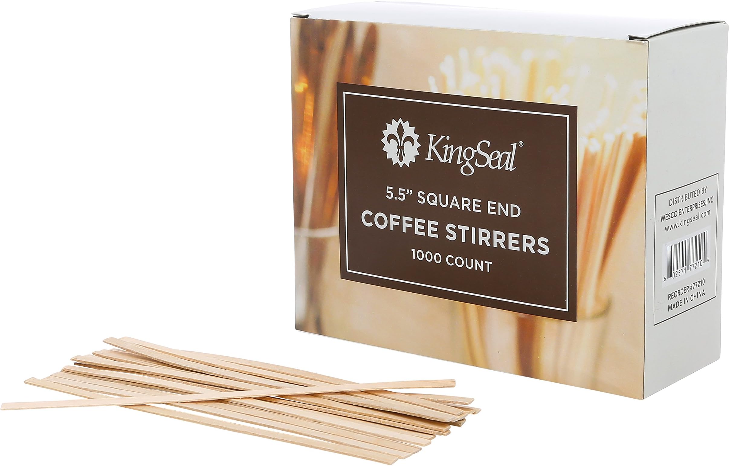 2000 Count | KingSeal Natural Birch Wood Coffee Stirrers, Stir Sticks, 5.5 Inch, Square End, Earth-Friendly, Biodegradable - 2 Boxes x 1000 Stirrers
